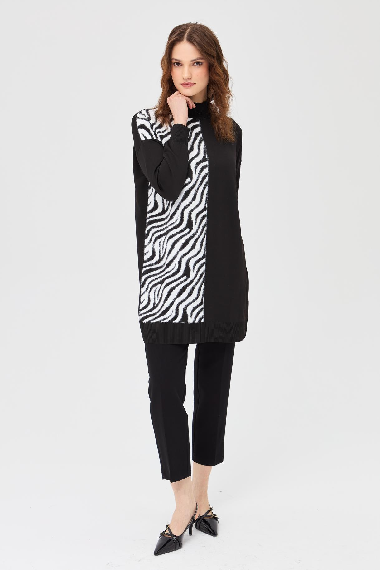 Zebra Kombinli Triko Tunik - SİYAH
