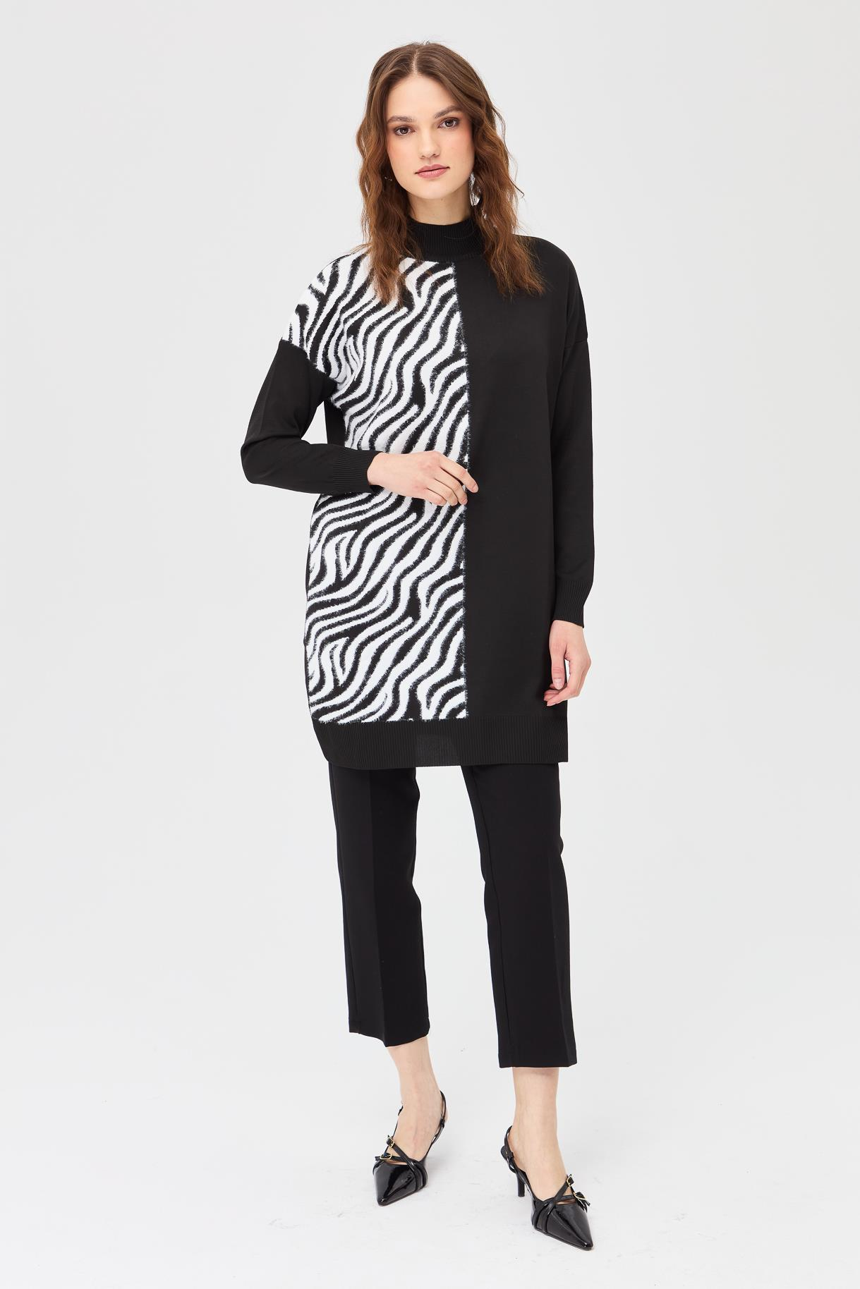 Zebra Kombinli Triko Tunik - SİYAH
