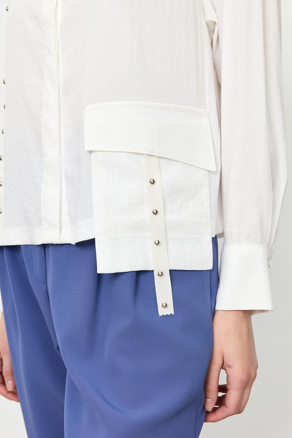 Zımba Şerit Detaylı Gömlek-EKRU