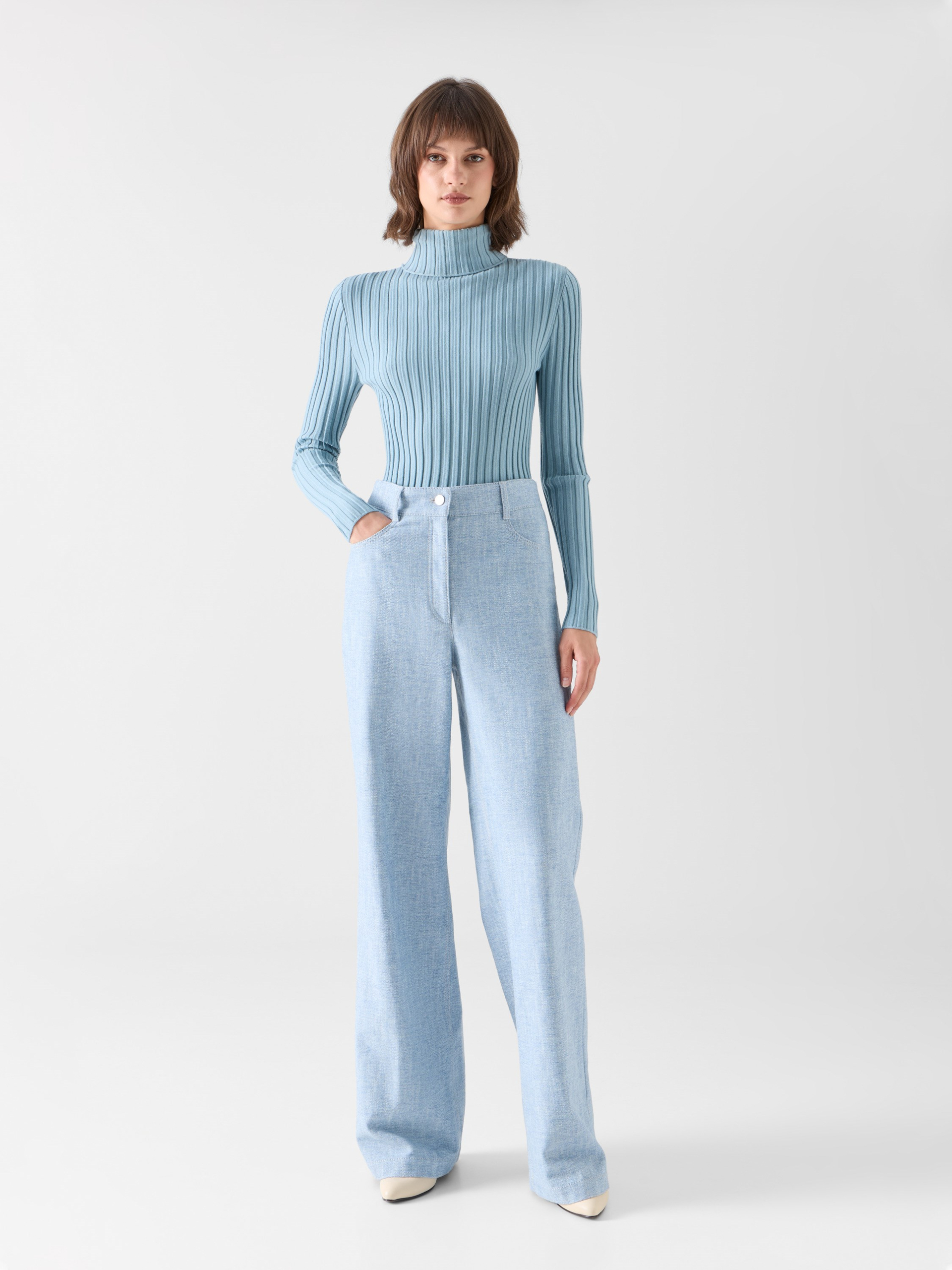 Akris Punto Yüksek Bel Geniş Paça Denim Pantolon