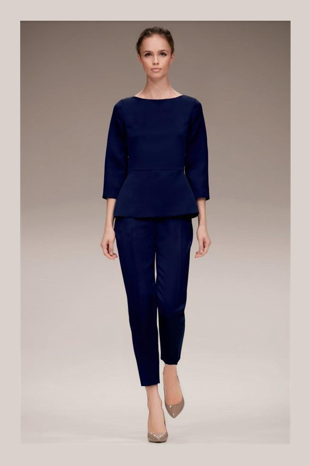 Escada  Dar Paça Cepli Klasik Lacivert Pantolon