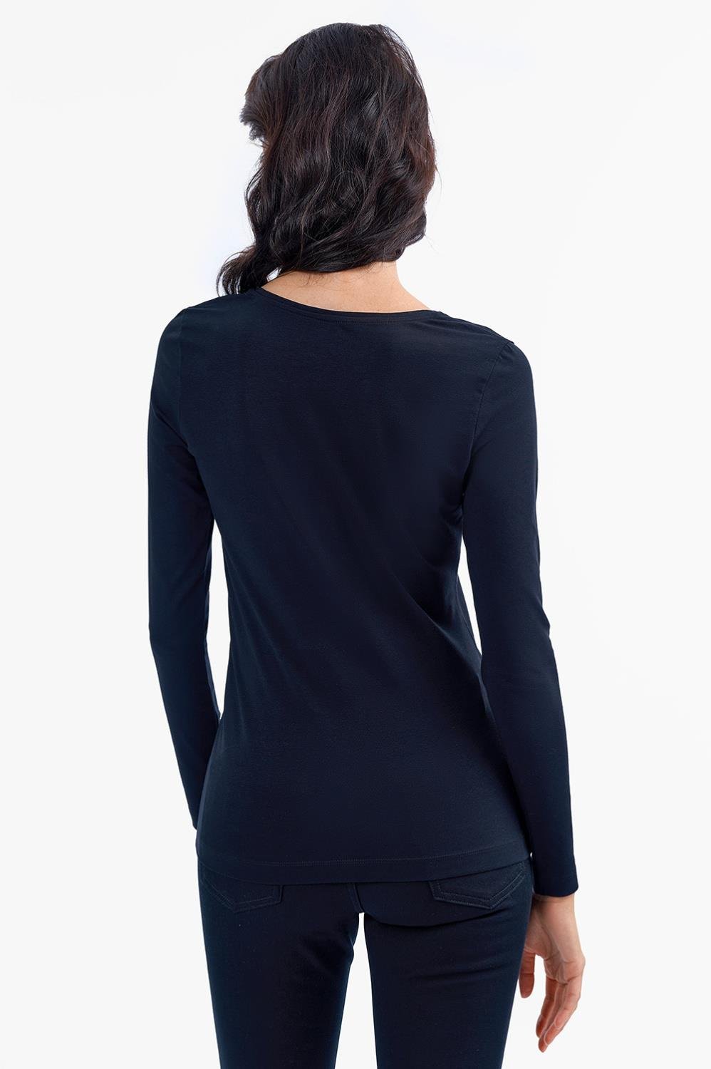 Escada  Kürek Yaka Uzun Kollu Basic Pamuklu Bluz