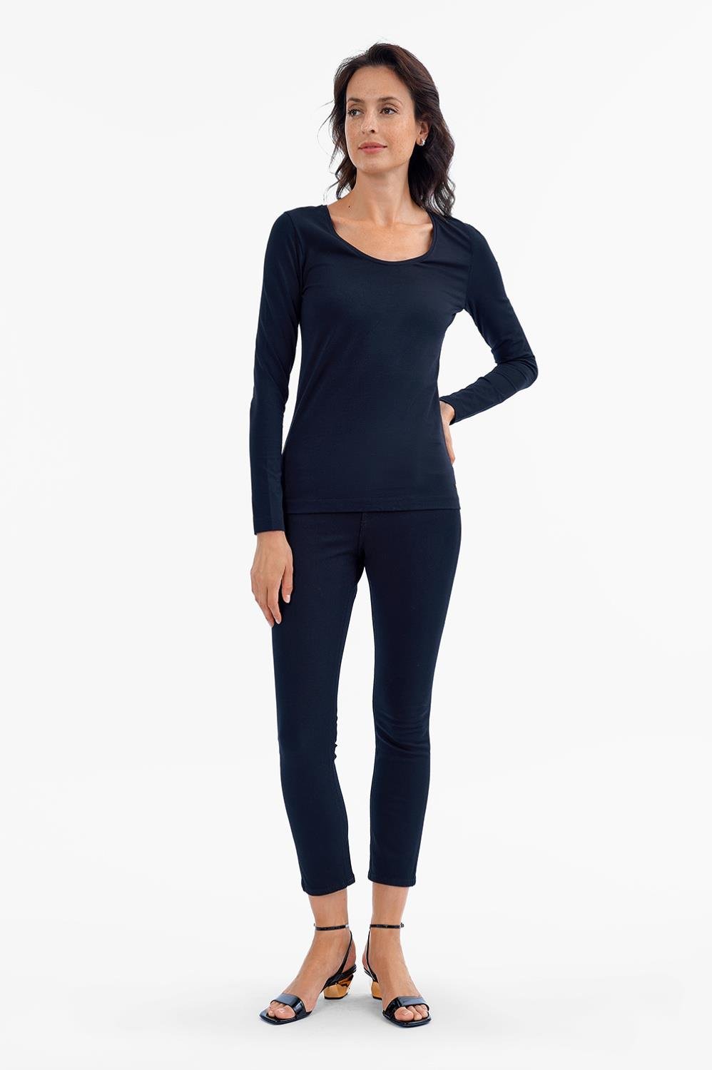 Escada  Kürek Yaka Uzun Kollu Basic Pamuklu Bluz