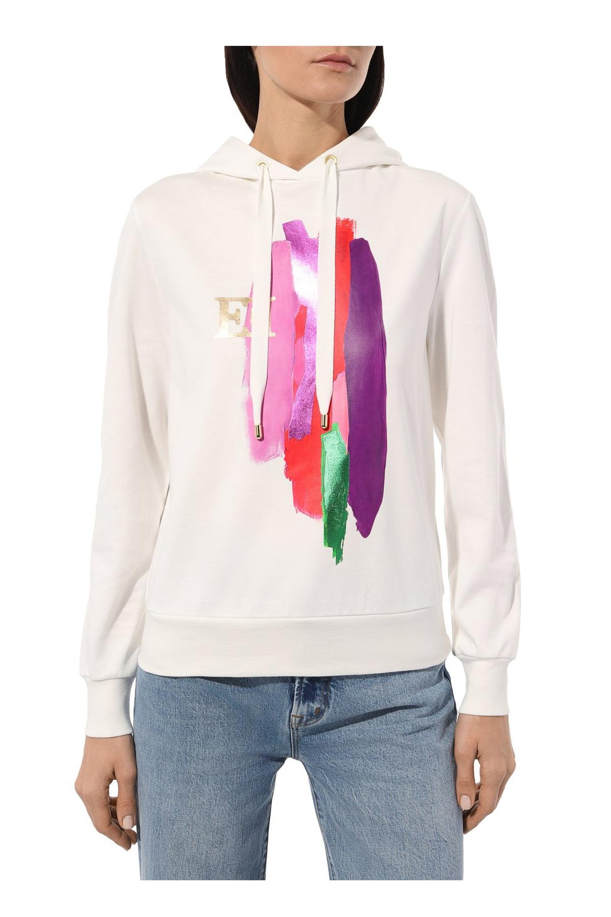 Escada  Logolu Kapüşonlu Ekru Pamuklu Sweatshirt