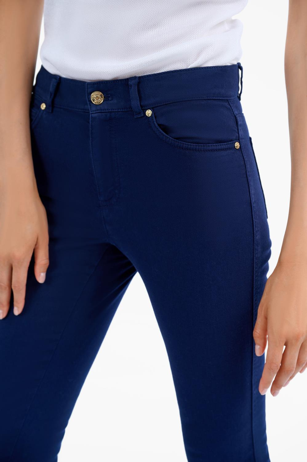 Escada  Paçası Düğmeli Lacivert Pamuklu Jean Pantolon