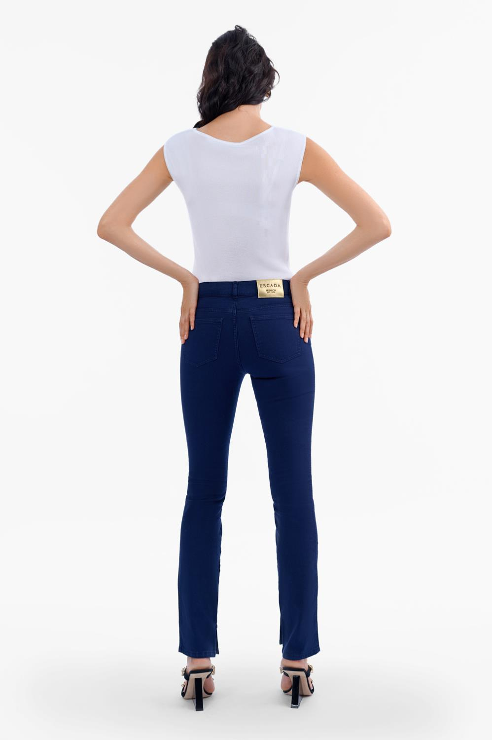 Escada  Paçası Düğmeli Lacivert Pamuklu Jean Pantolon