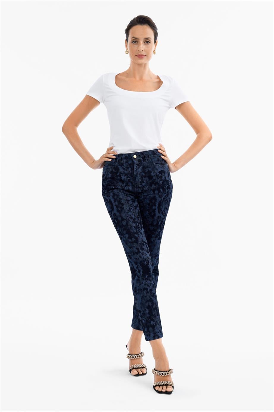 Escada  U Yaka Pamuklu Beyaz Basic T-shirt