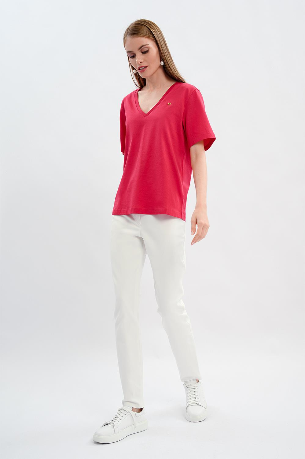 Escada  V Yaka Bol Kesim Basic Pamuk T-shirt
