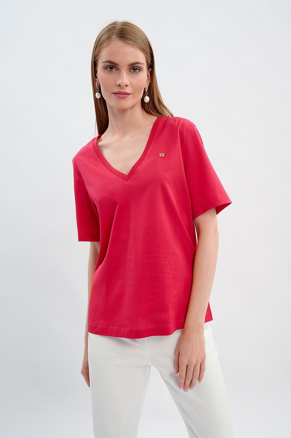 Escada  V Yaka Bol Kesim Basic Pamuk T-shirt