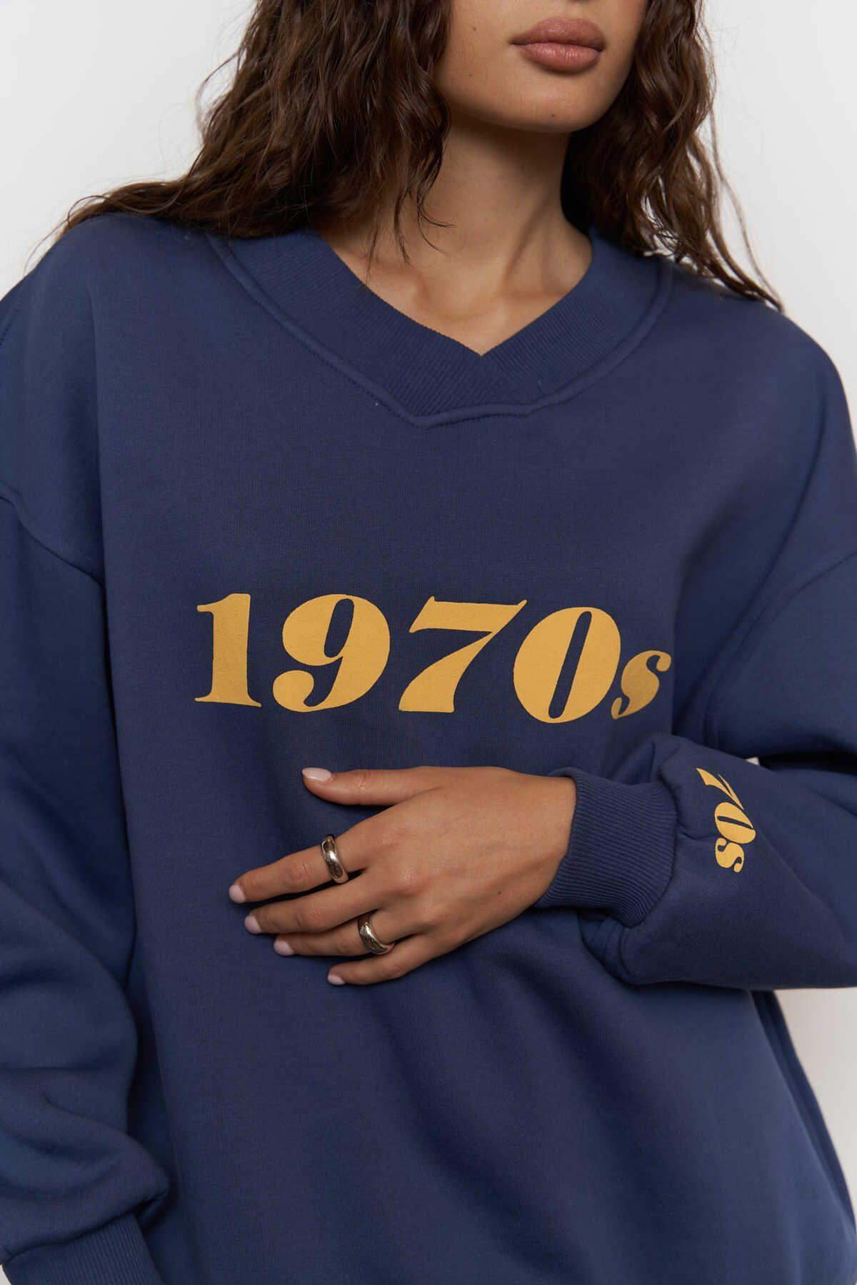 1970s İndigo Oversize Unisex Sweatshirt