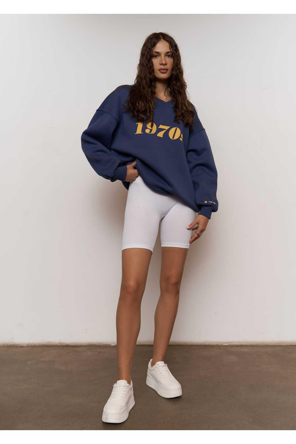 1970s İndigo Oversize Unisex Sweatshirt