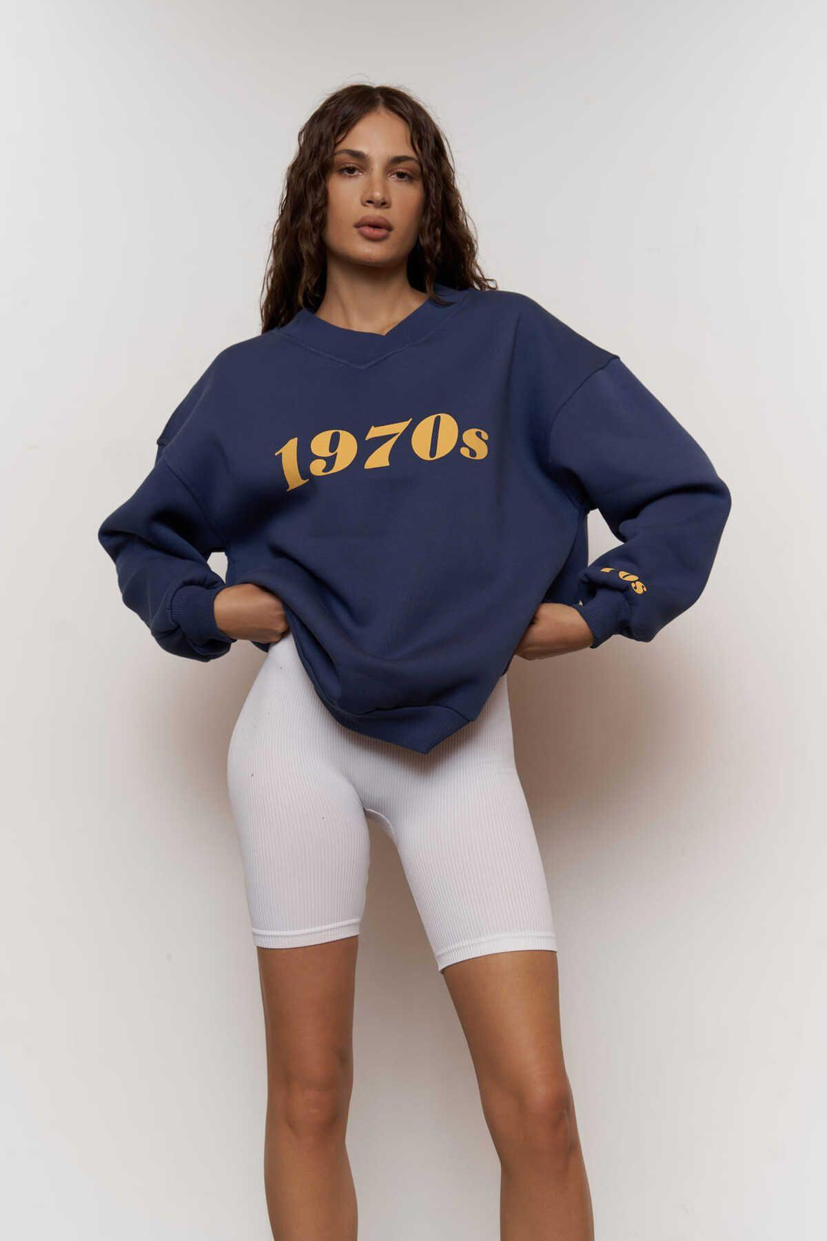 1970s İndigo Oversize Unisex Sweatshirt