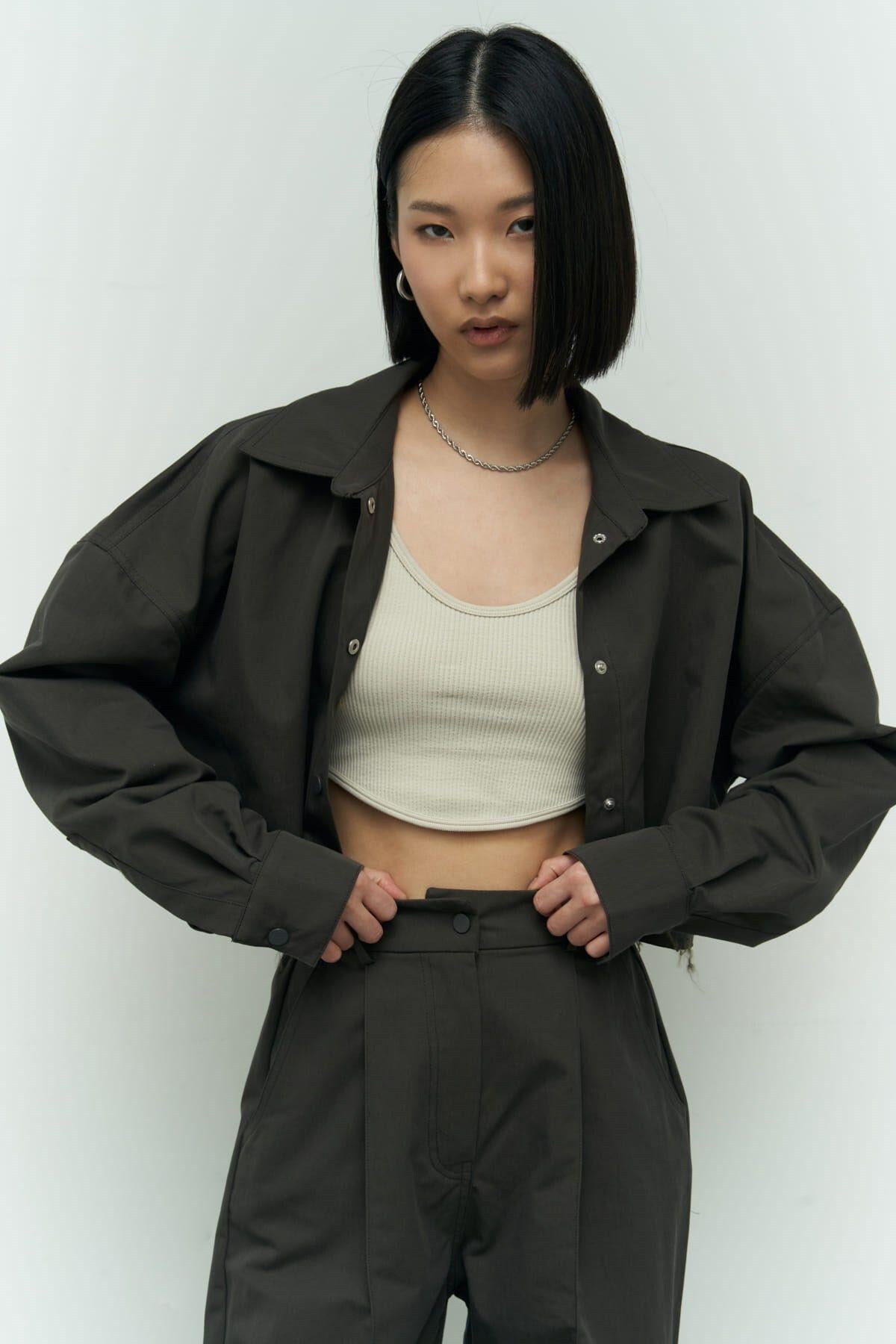 Abra Charcoal Crop Shirt Pants Set
