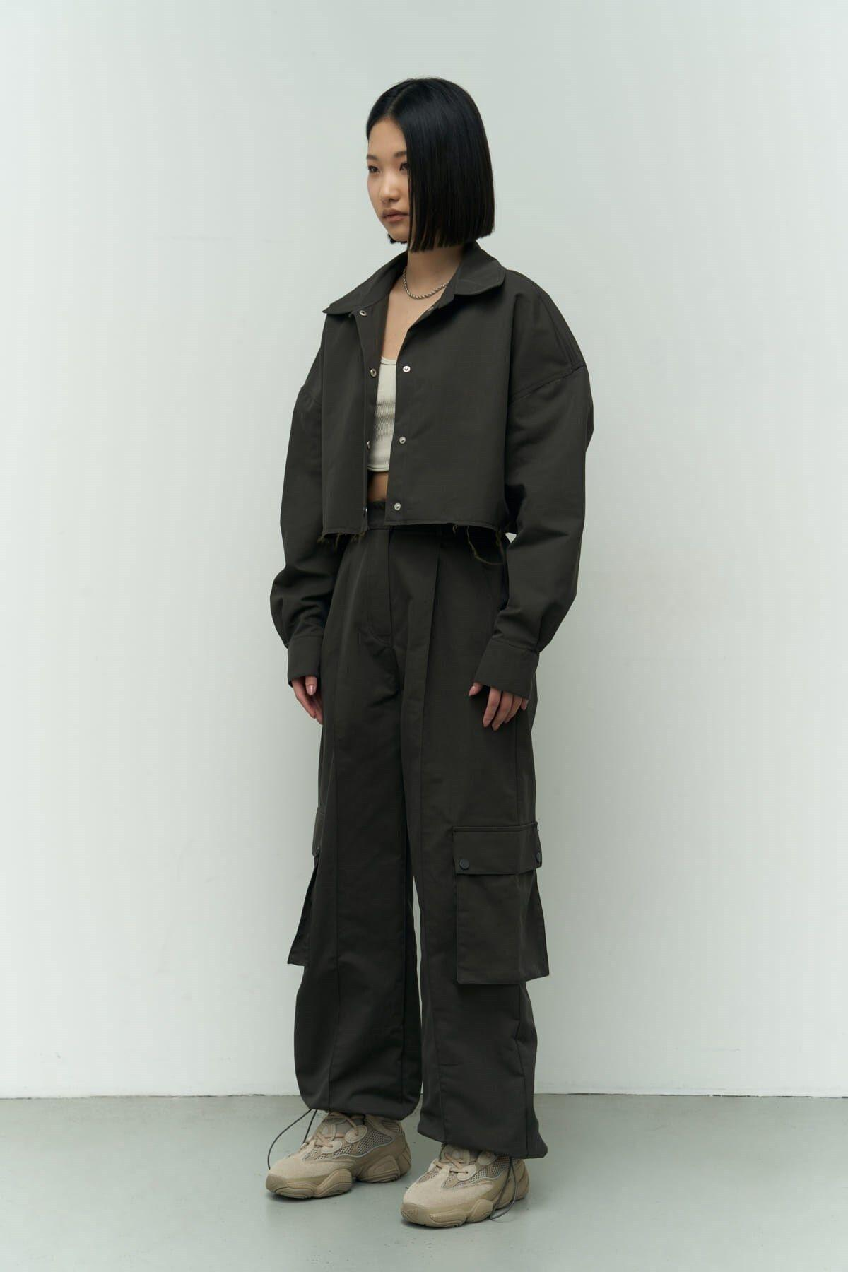 Abra Charcoal Crop Shirt Pants Set
