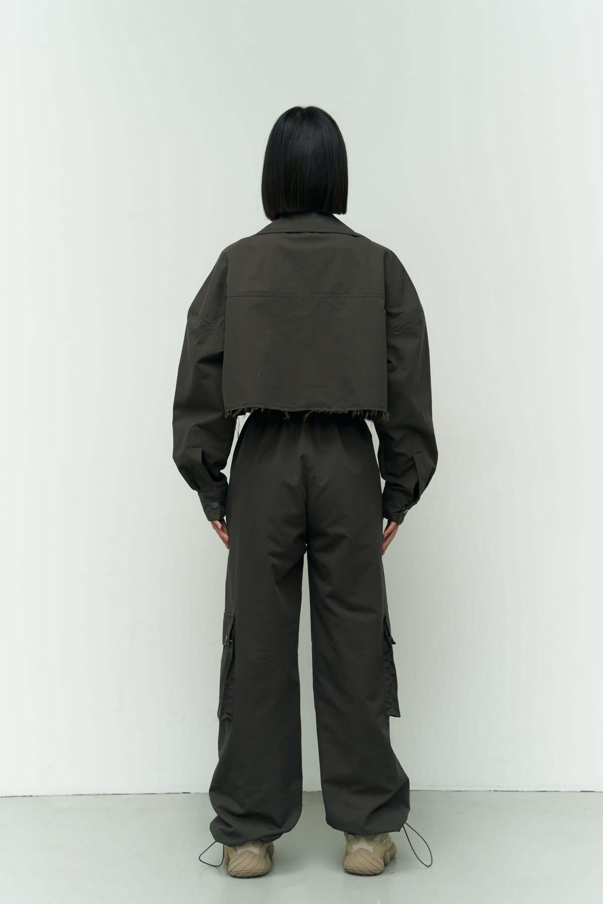 Abra Charcoal Crop Shirt Pants Set