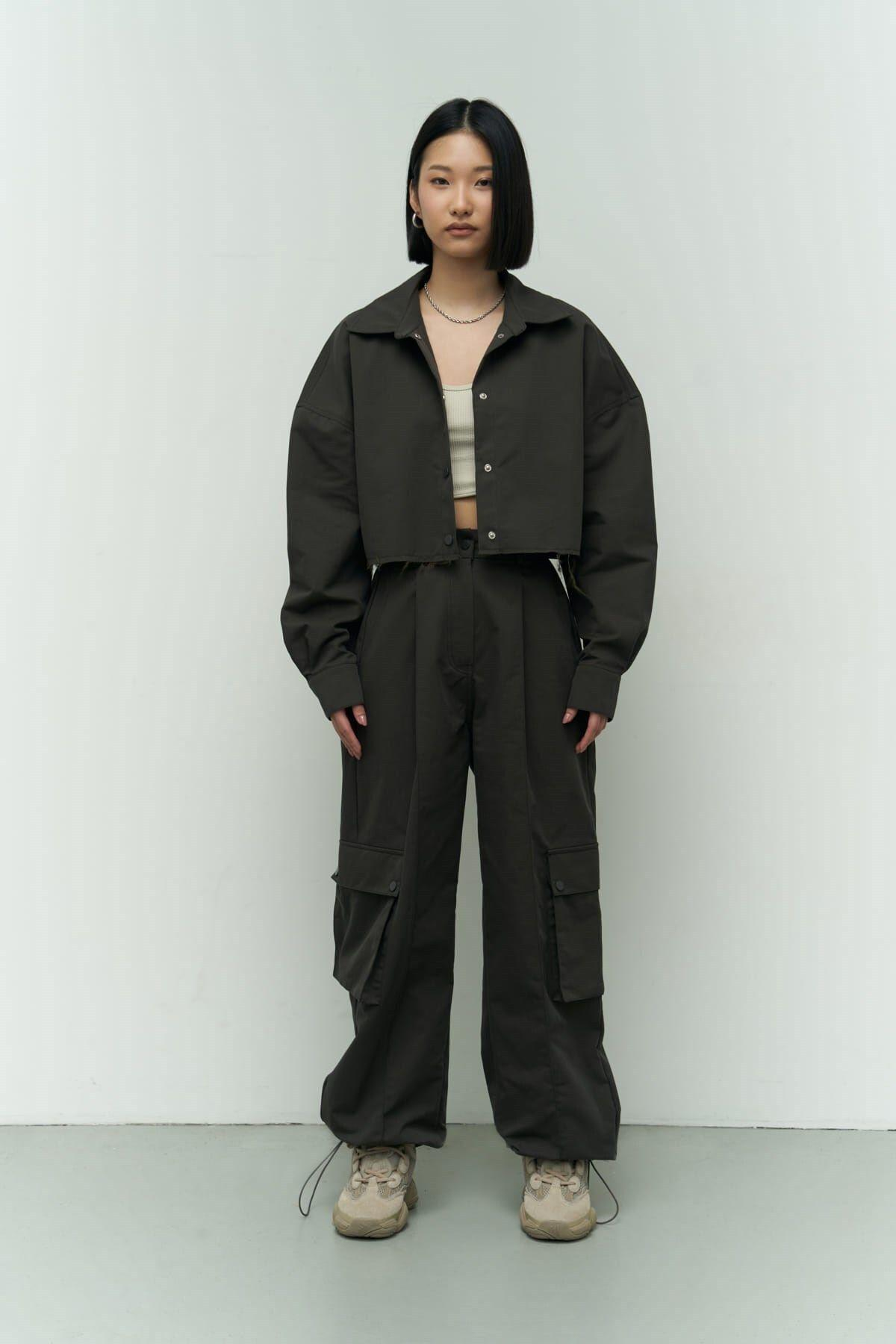 Abra Charcoal Crop Shirt Pants Set