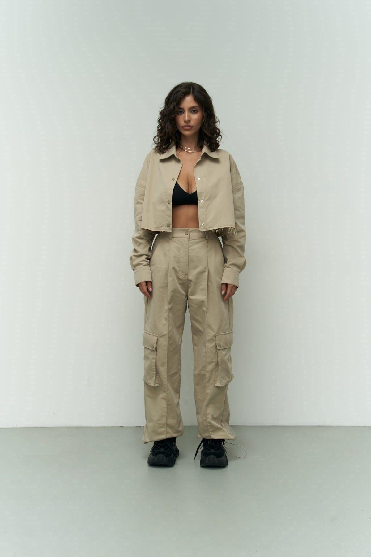 Abra Beige Crop Shirt & Pants Set