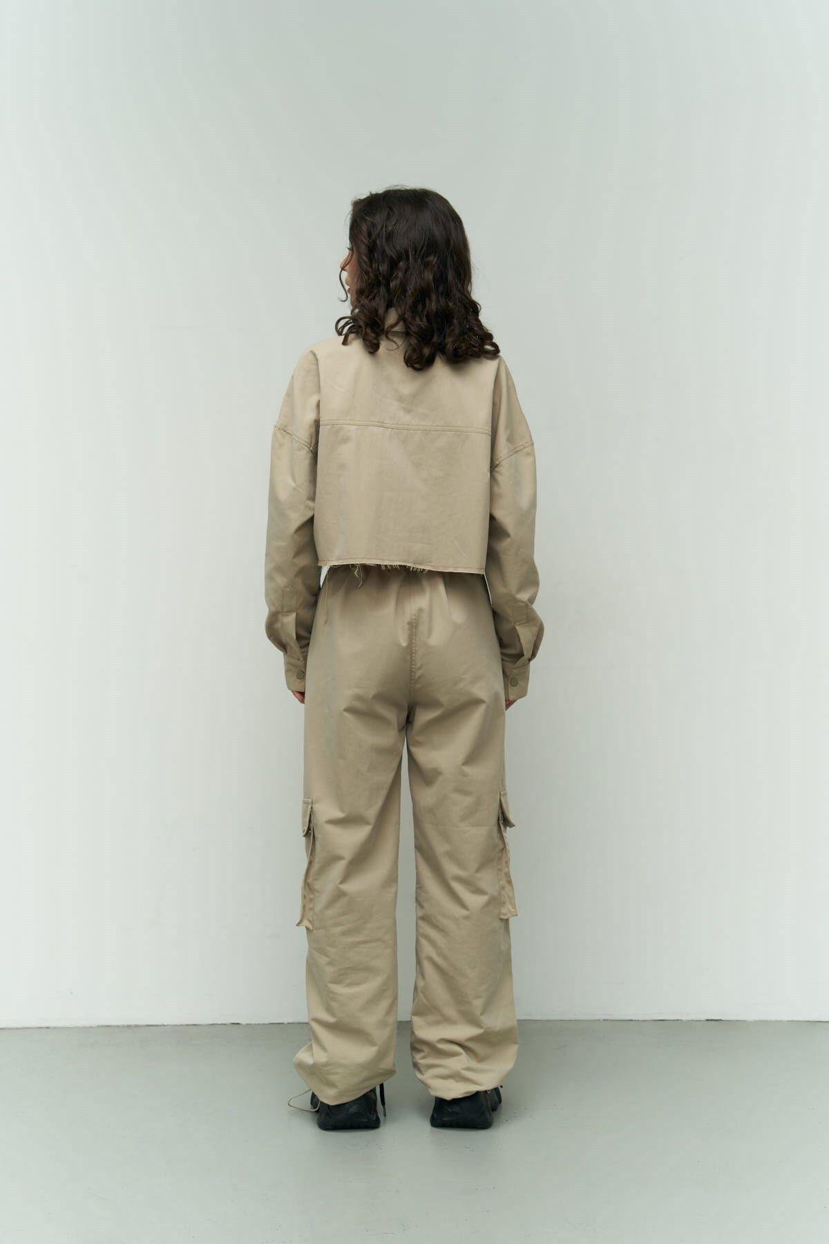 Abra Beige Crop Shirt & Pants Set