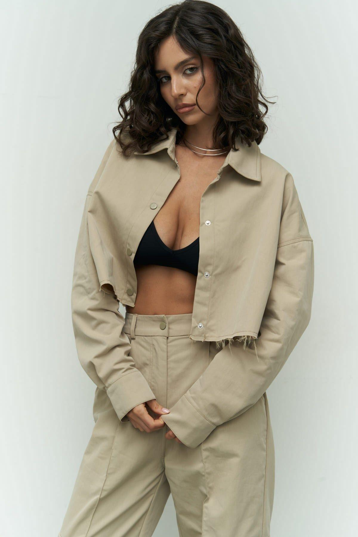 Abra Beige Crop Shirt & Pants Set