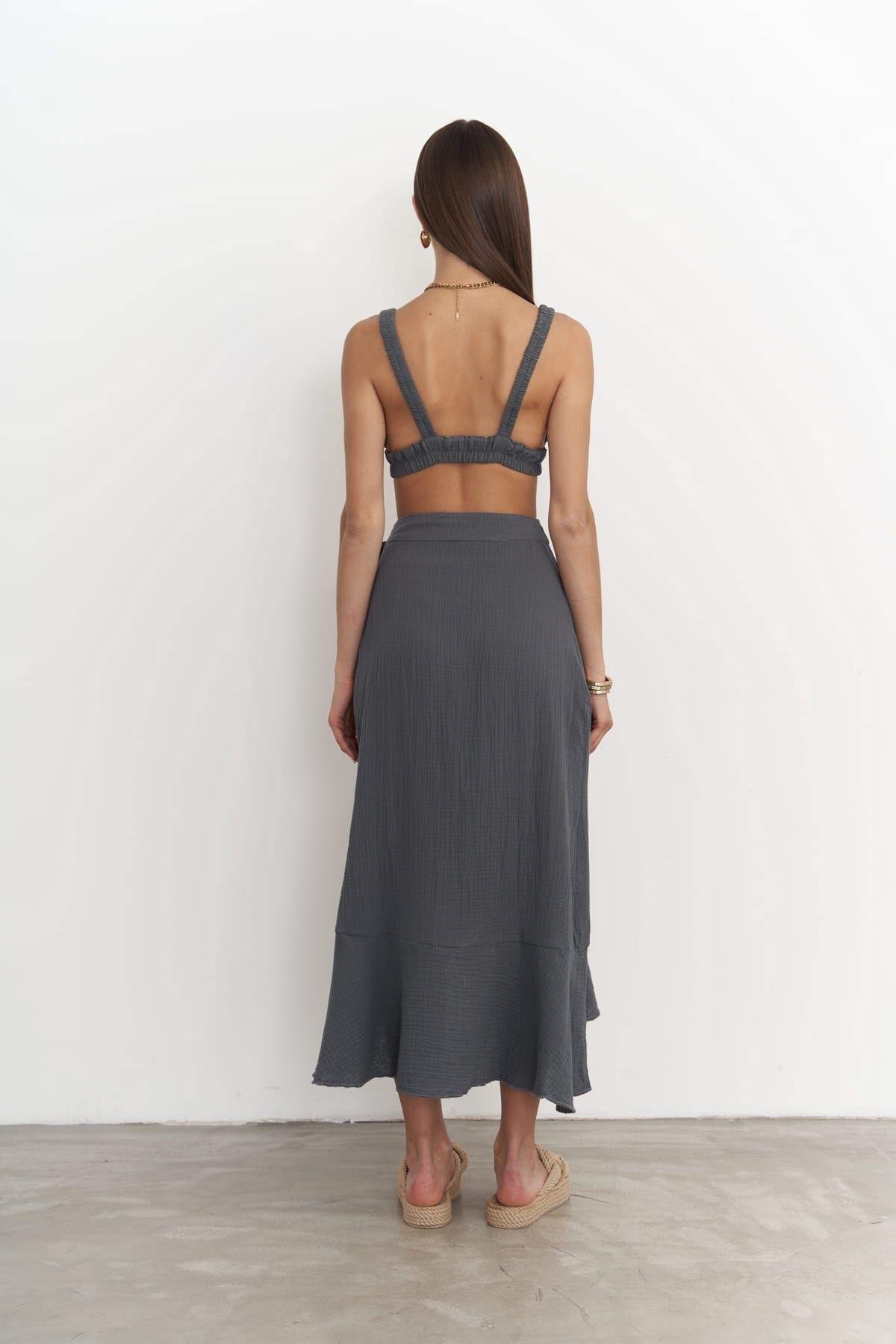 Bohemai Adelina Anthracite Muslin Crop-Skirt Set