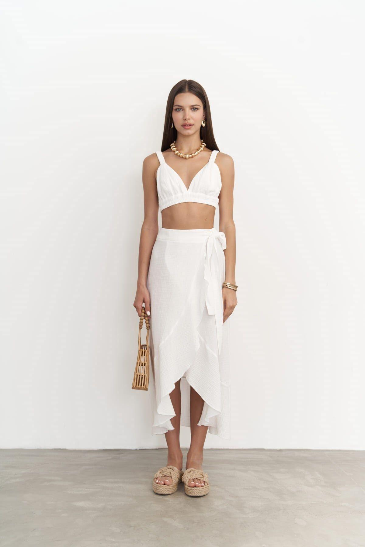 Adelina White Muslin Crop-Top and Skirt Set
