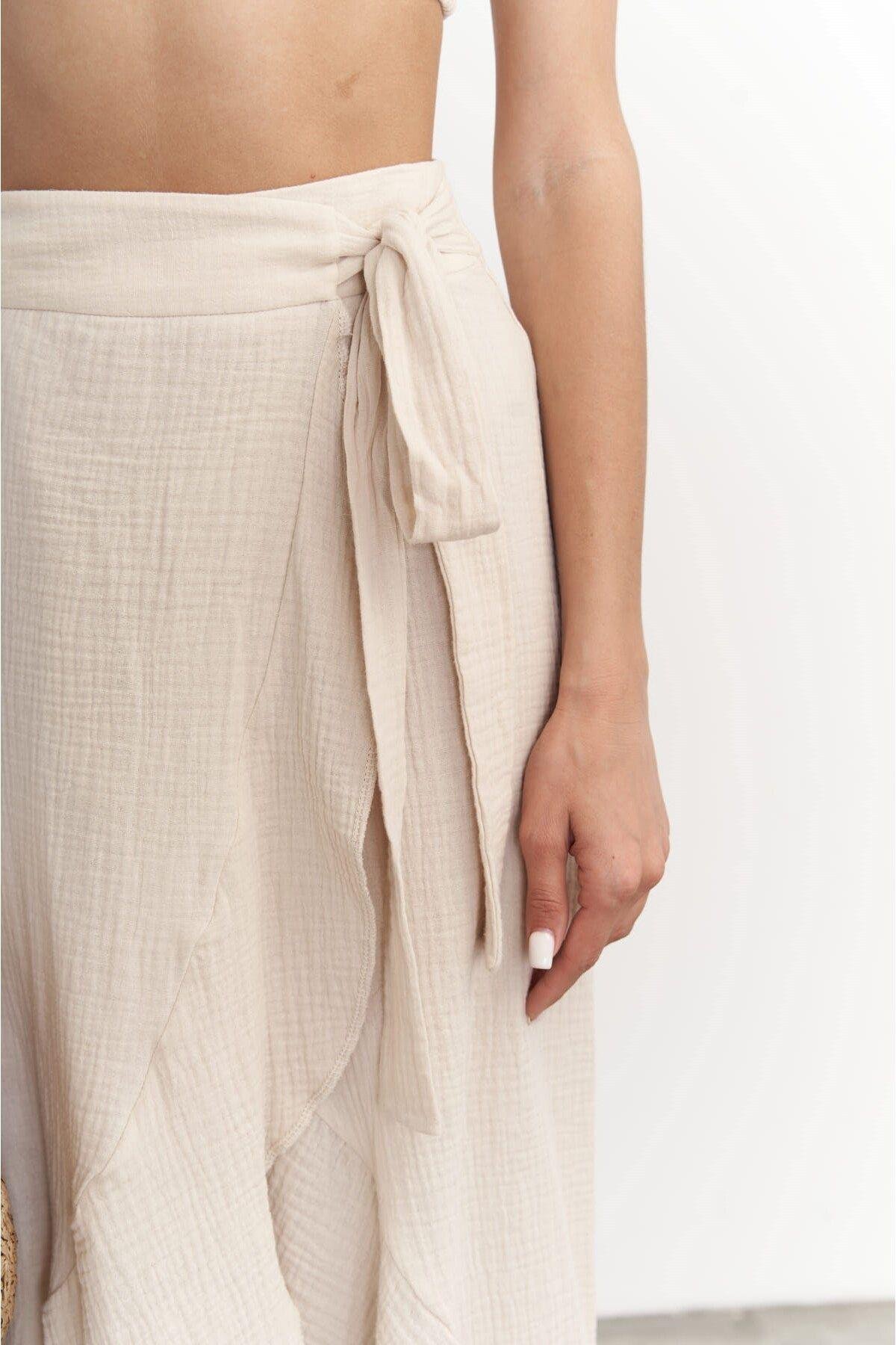 Bohemai Adelina Dark Beige Muslin Crop-Skirt Set