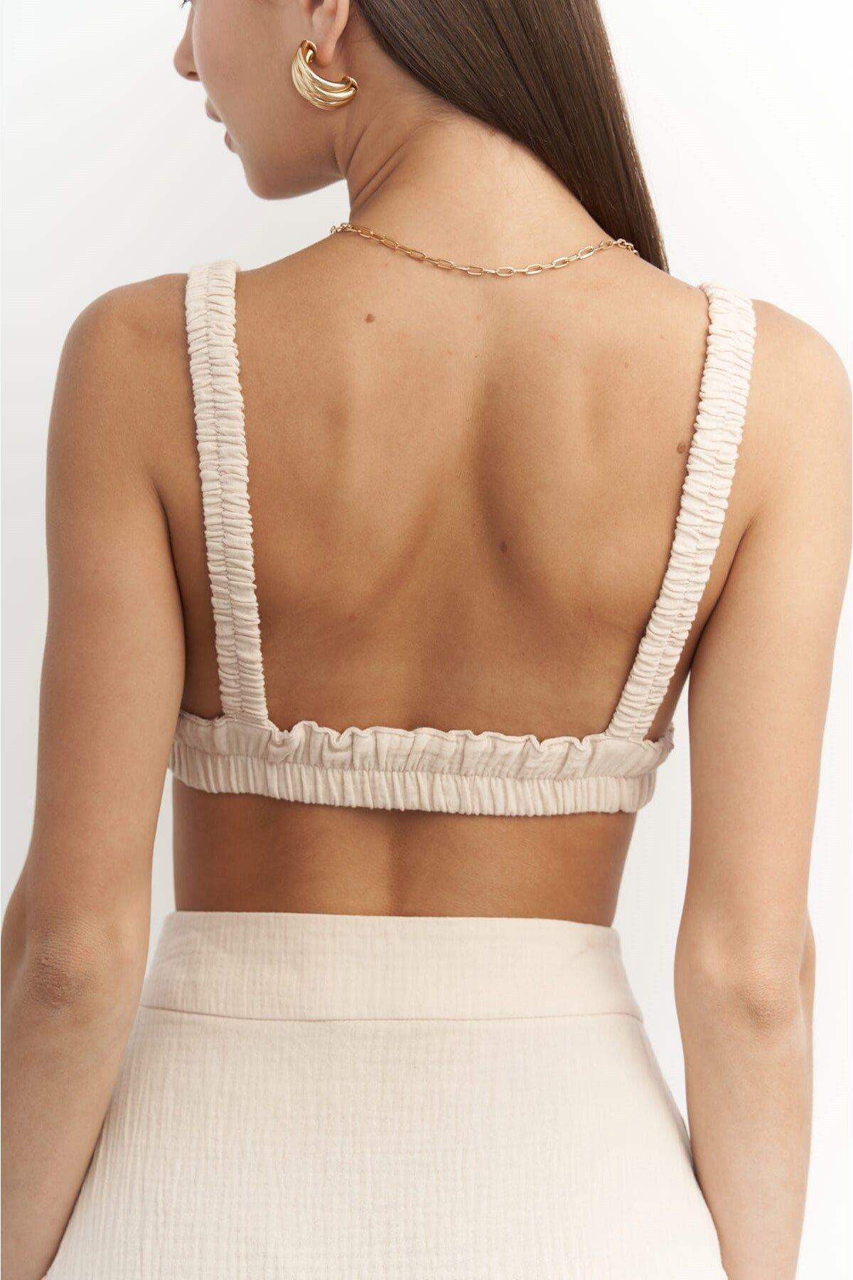 Bohemai Adelina Dark Beige Muslin Crop-Skirt Set