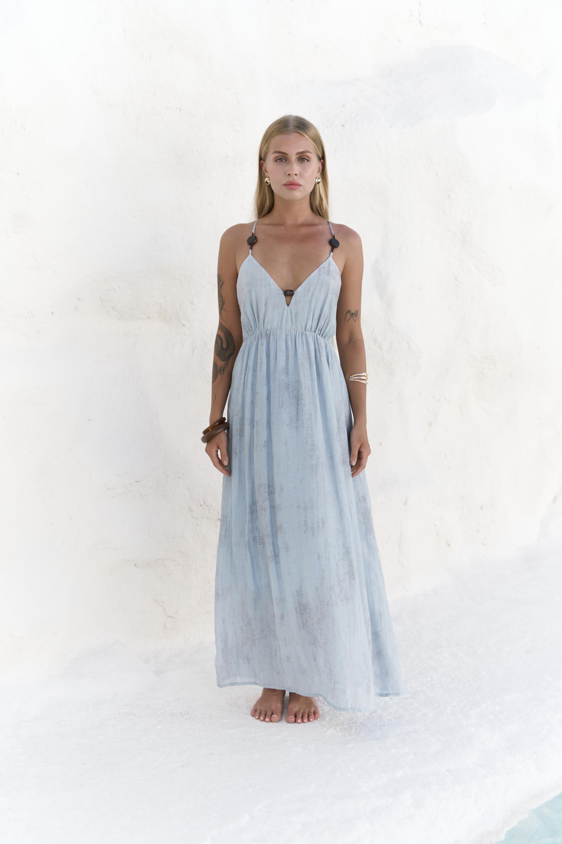 Aden Boncuk Detay Mavi Elbise 