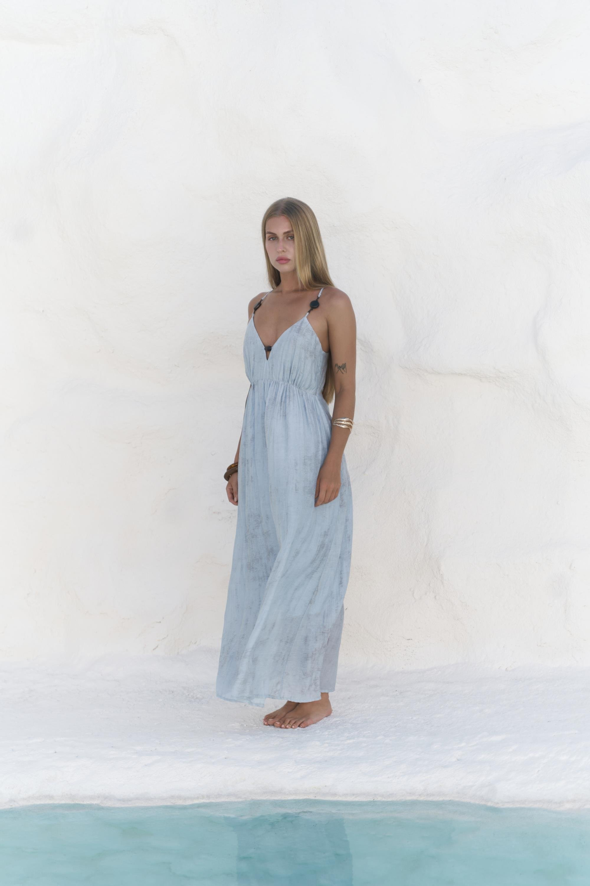 Aden Boncuk Detay Mavi Elbise 