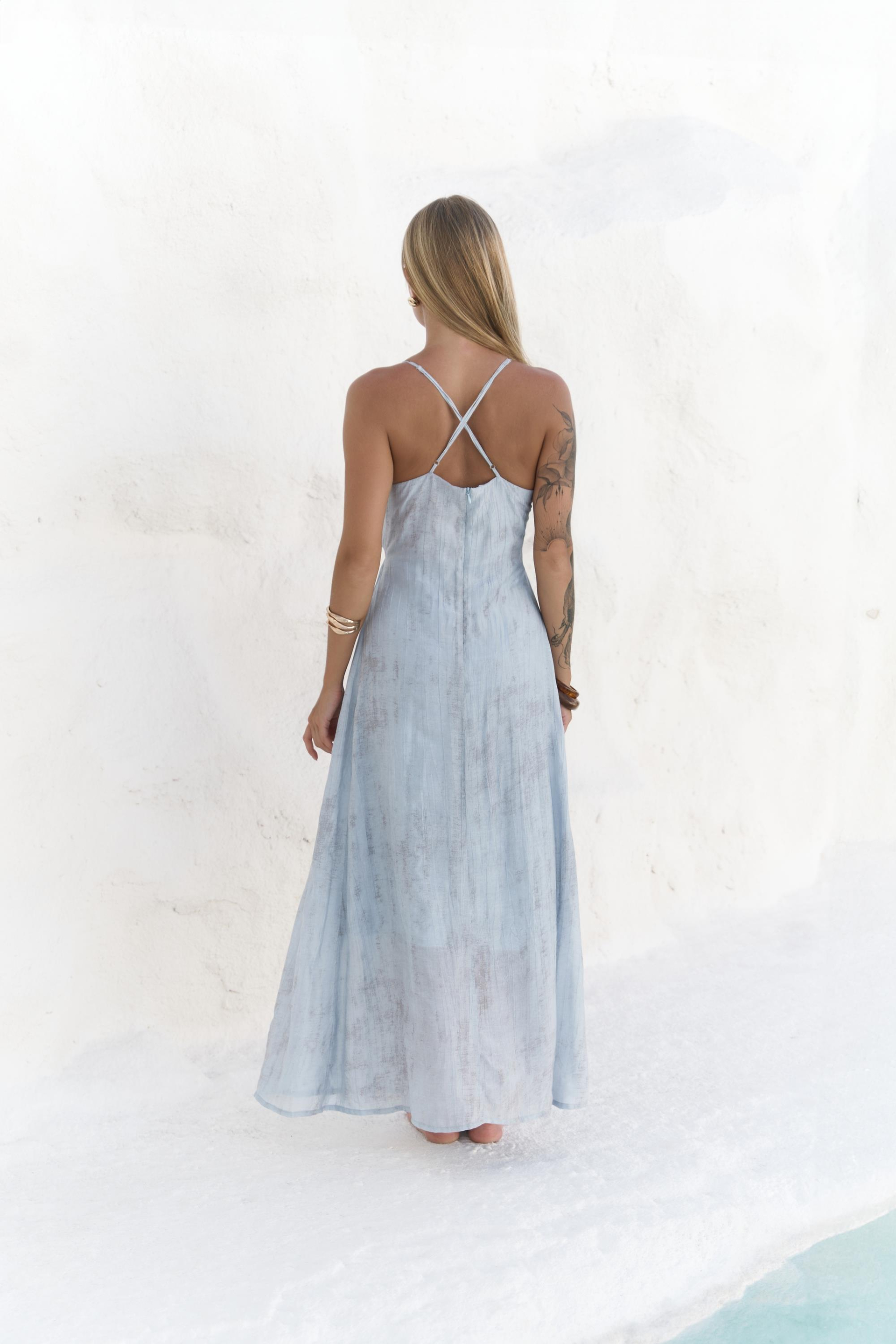 Aden Boncuk Detay Mavi Elbise 