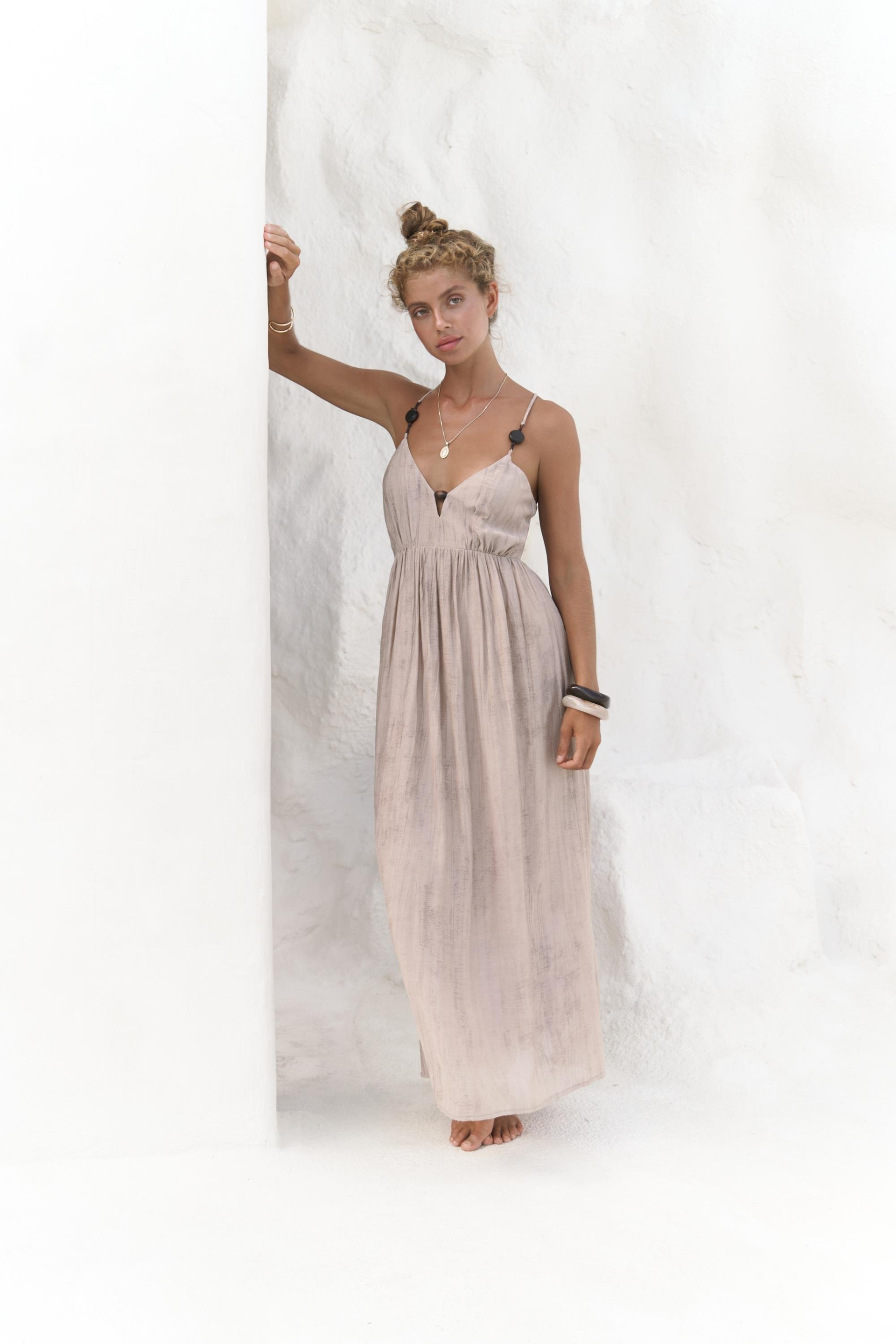 Aden Boncuk Detay Vizon Elbise