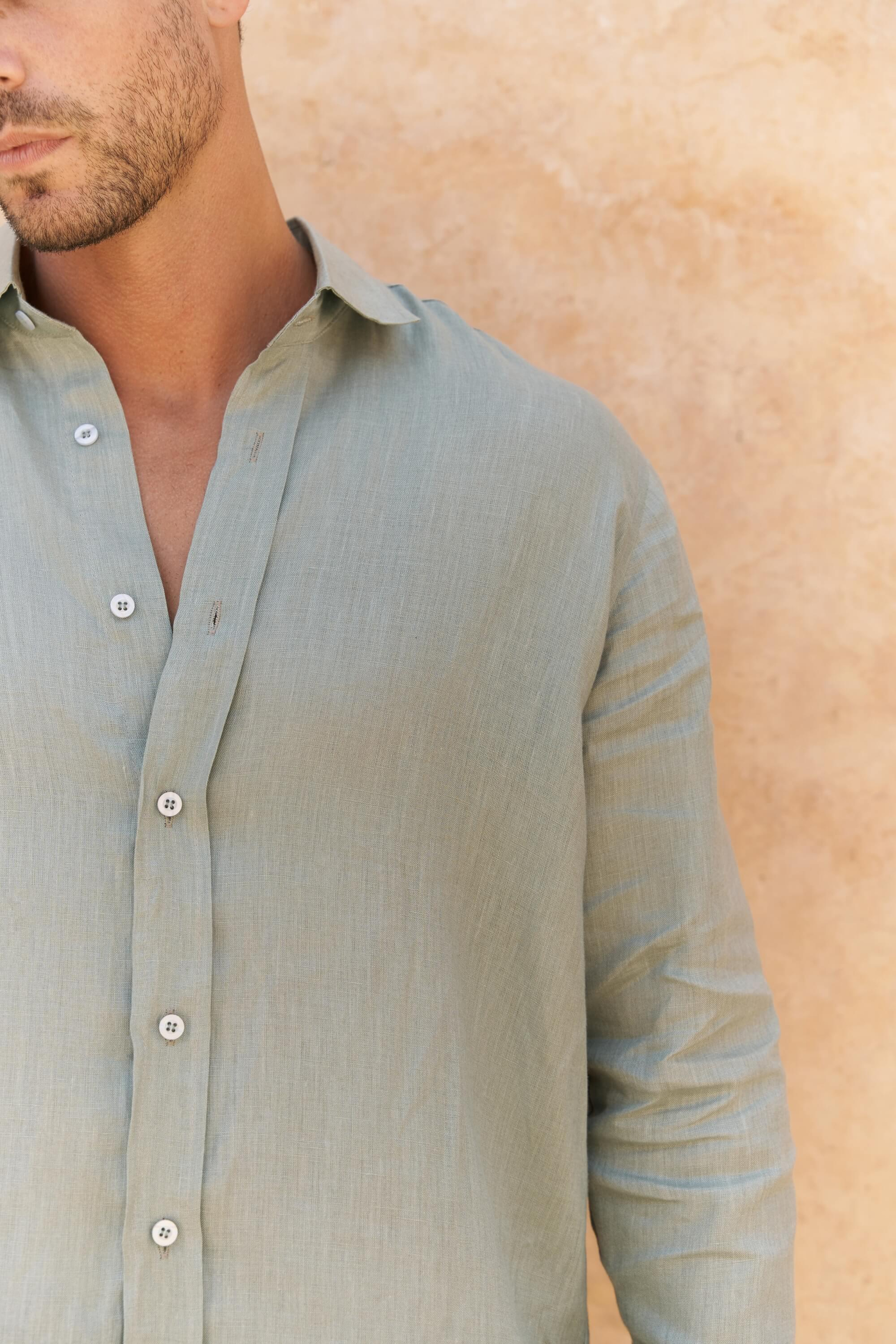 Agnola Oversize Erkek Mint Keten Gömlek