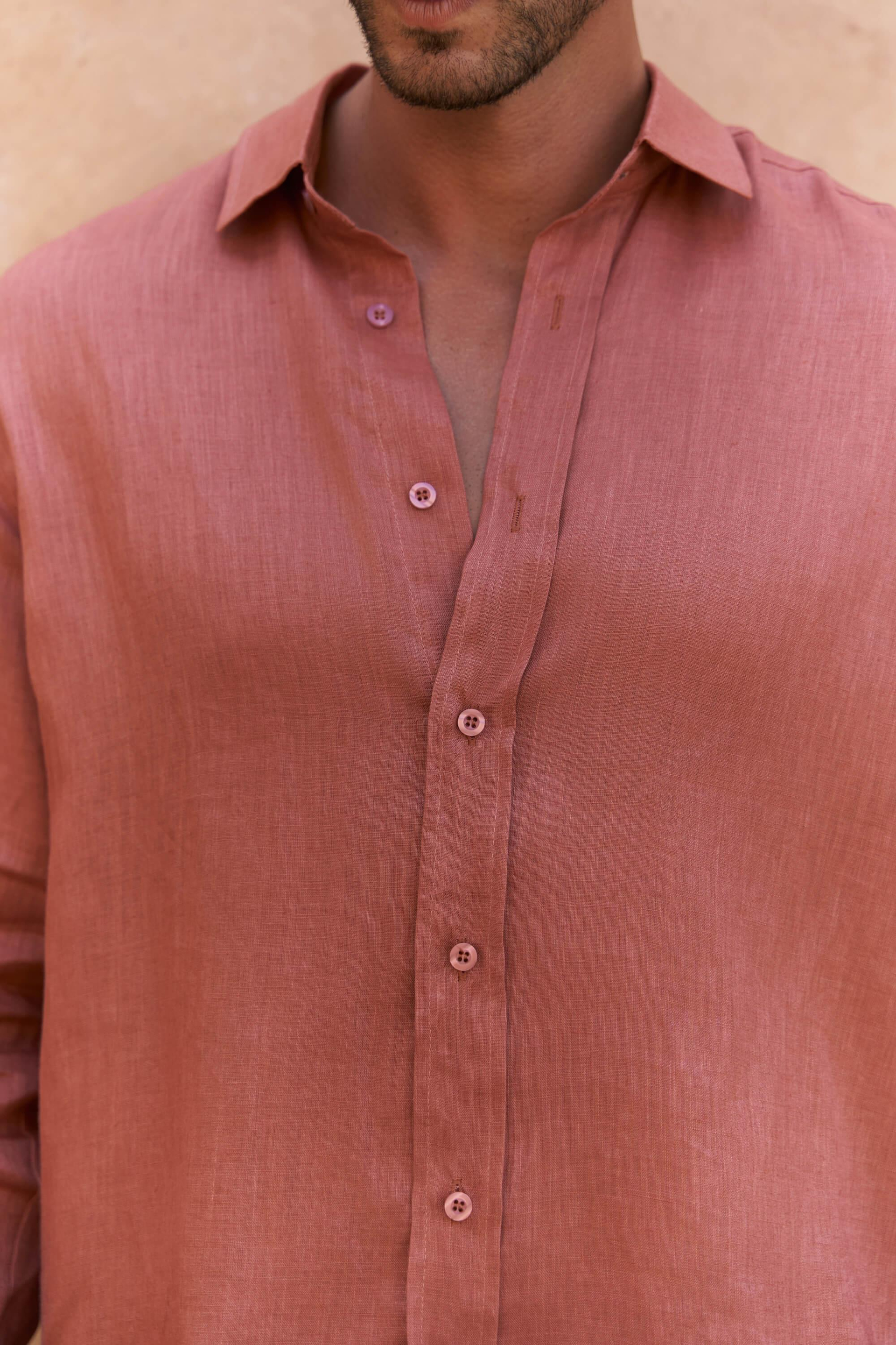 Agnola Oversize Erkek Tarçın Keten Gömlek