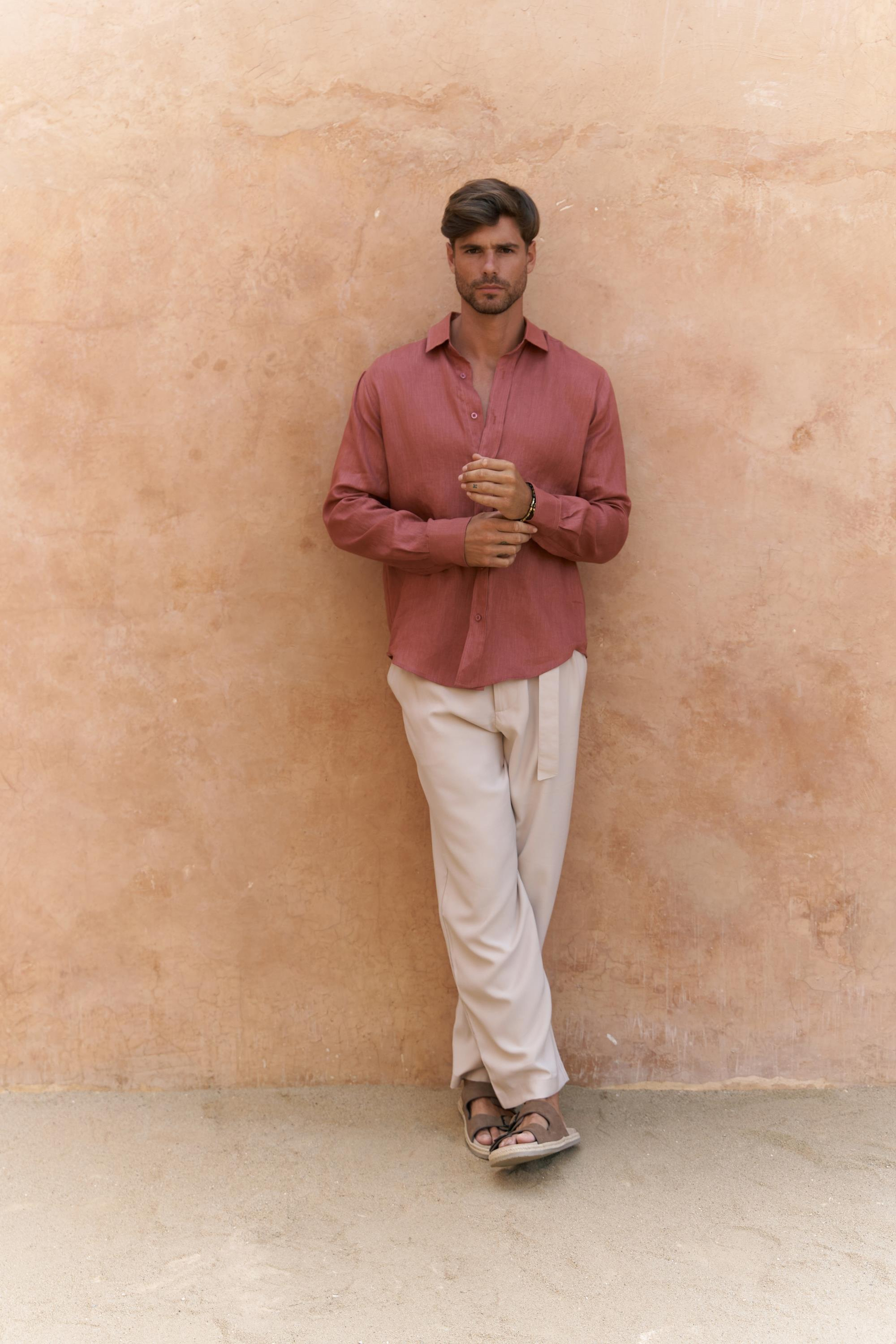 Agnola Oversize Erkek Tarçın Keten Gömlek