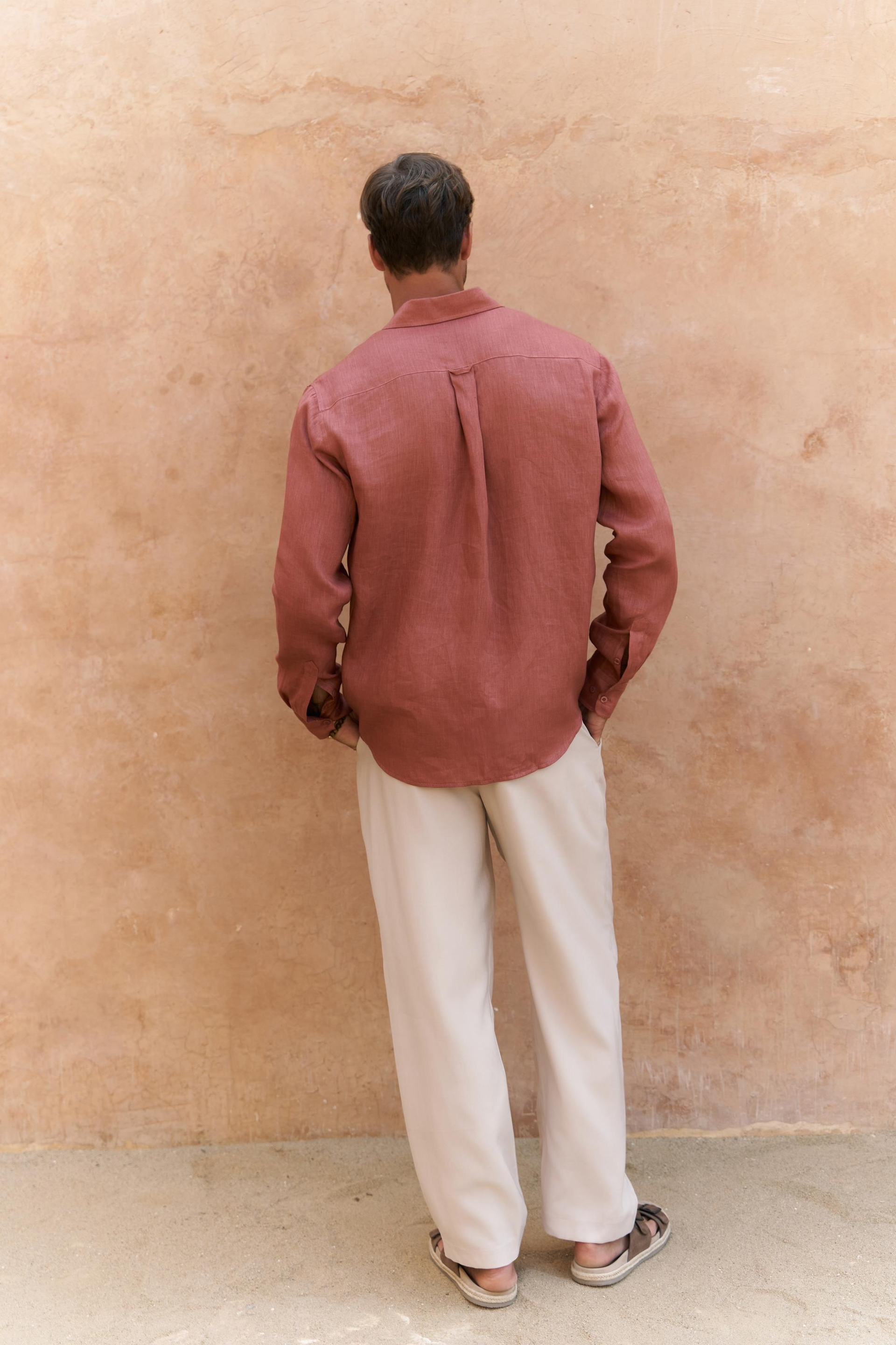 Agnola Oversize Erkek Tarçın Keten Gömlek