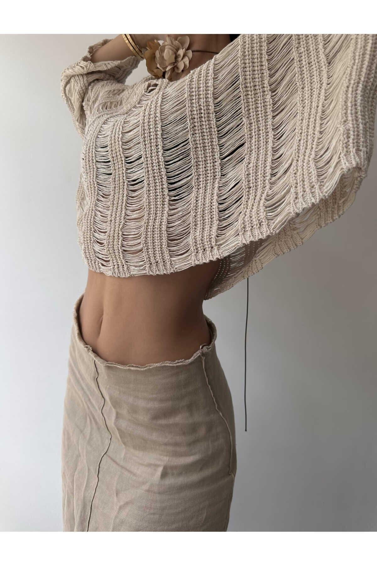 Ajur Bej Organik Triko Crop