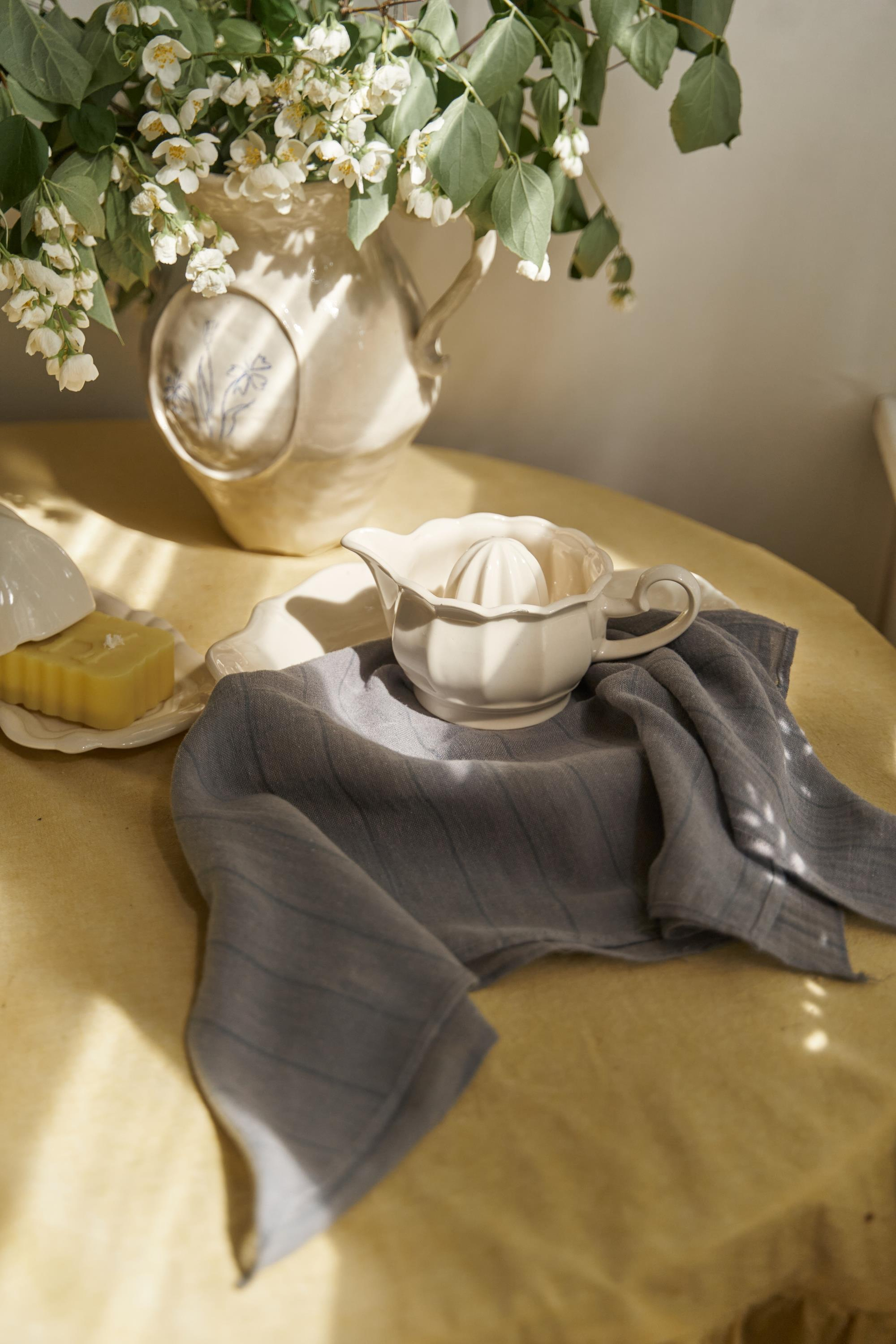 Alba Çizgili Füme Keten Fular