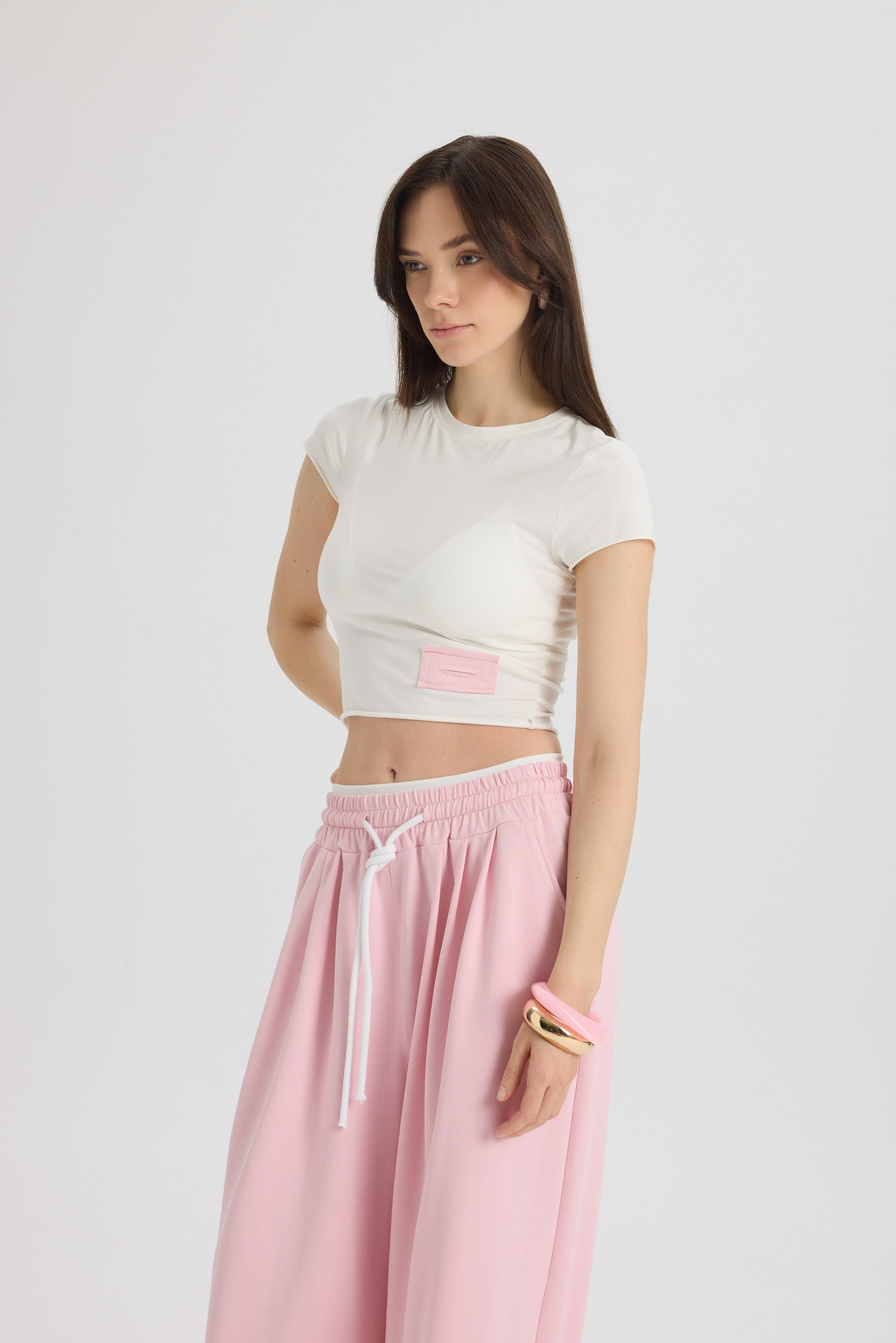 Albane Bel Detay Pembe Crop Eşofman Takım