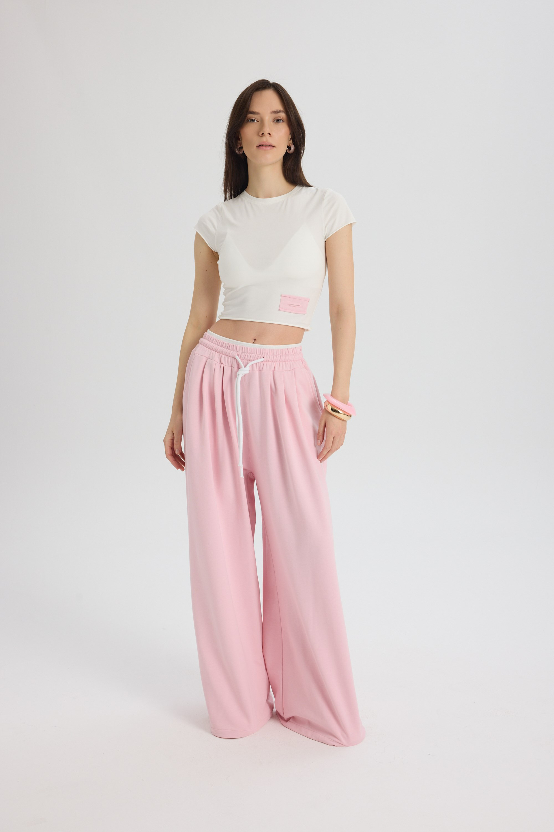 Albane Bel Detay Pembe Crop Eşofman Takım