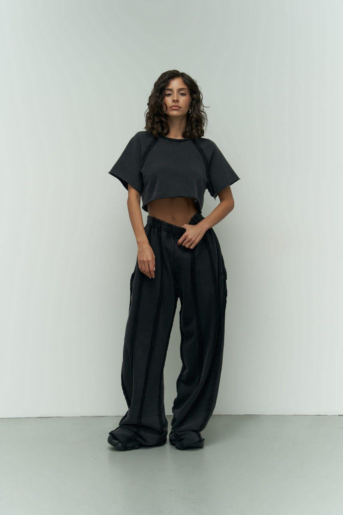 Alda Black Crop Washed Tracksuit