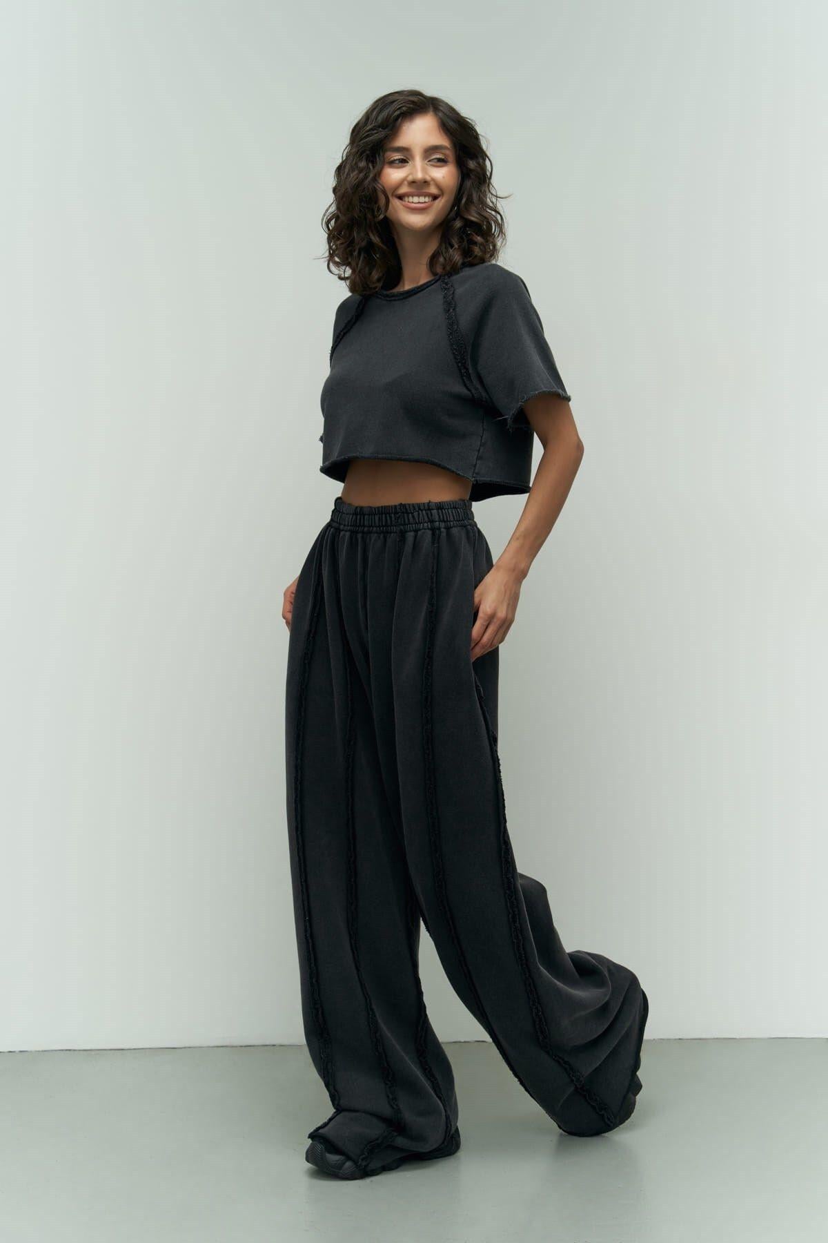 Alda Black Crop Washed Tracksuit