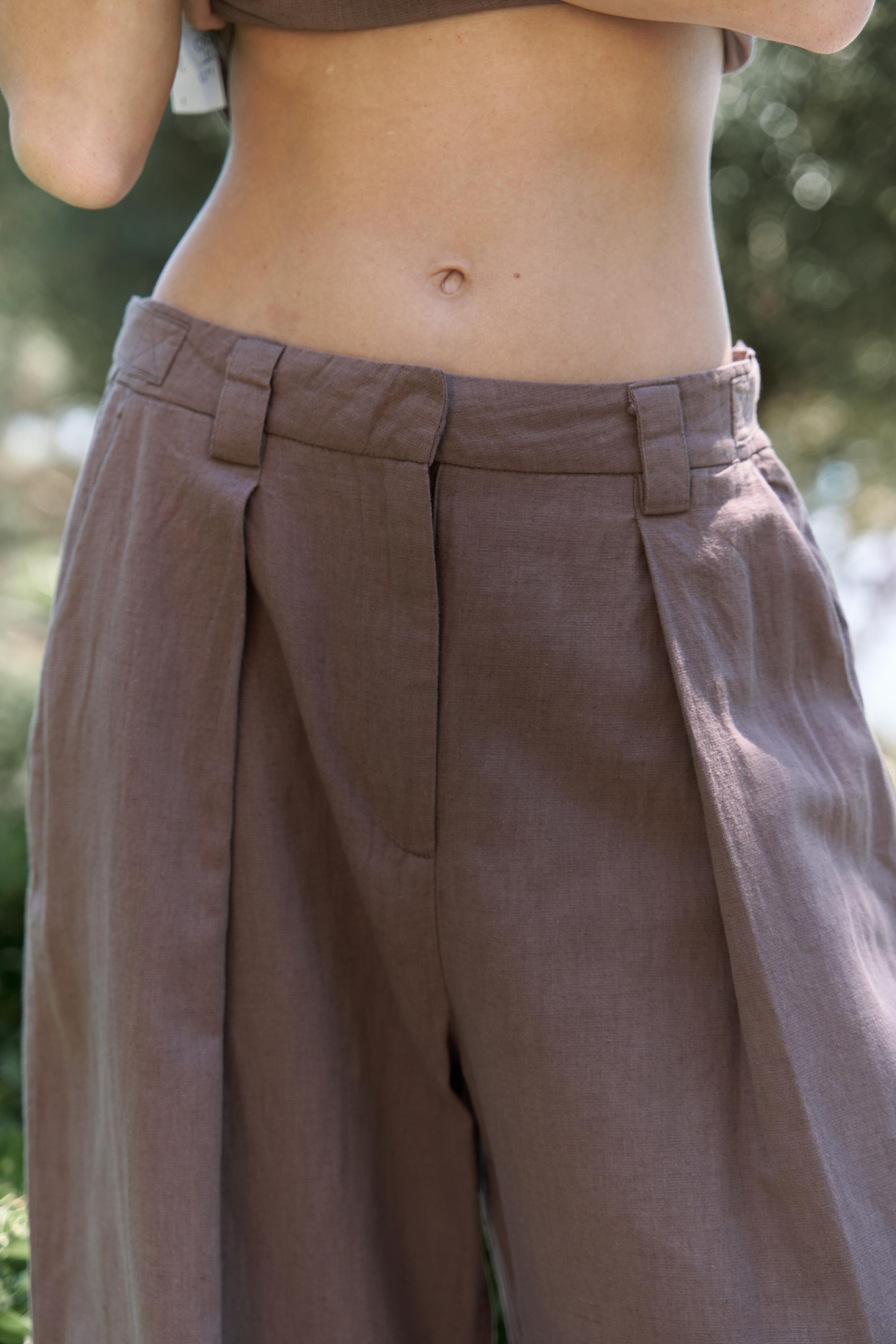 Alidah Pileli Açık Kahve Bol Paça Pantolon