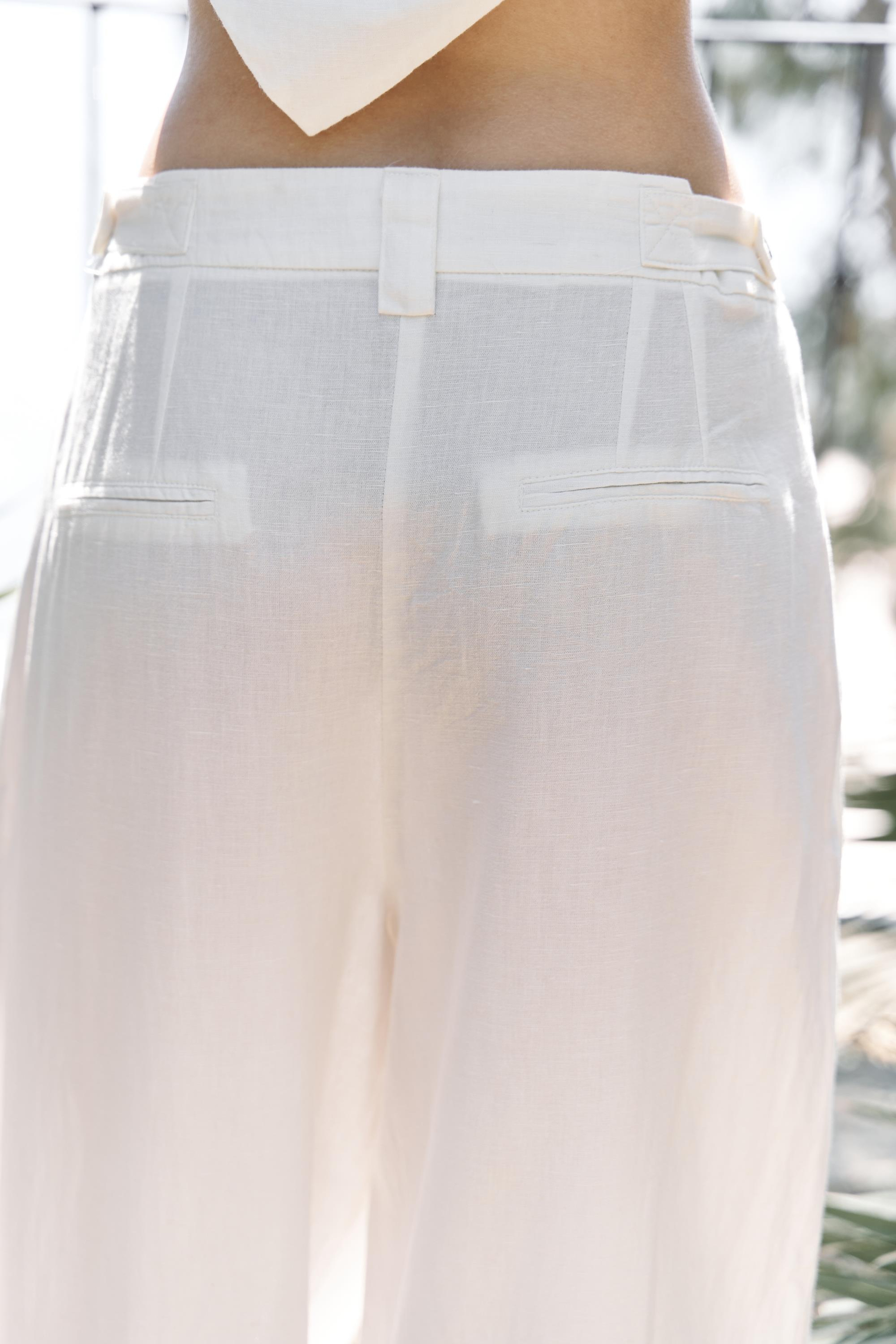 Alidah Pileli Ekru Bol Paça Pantolon