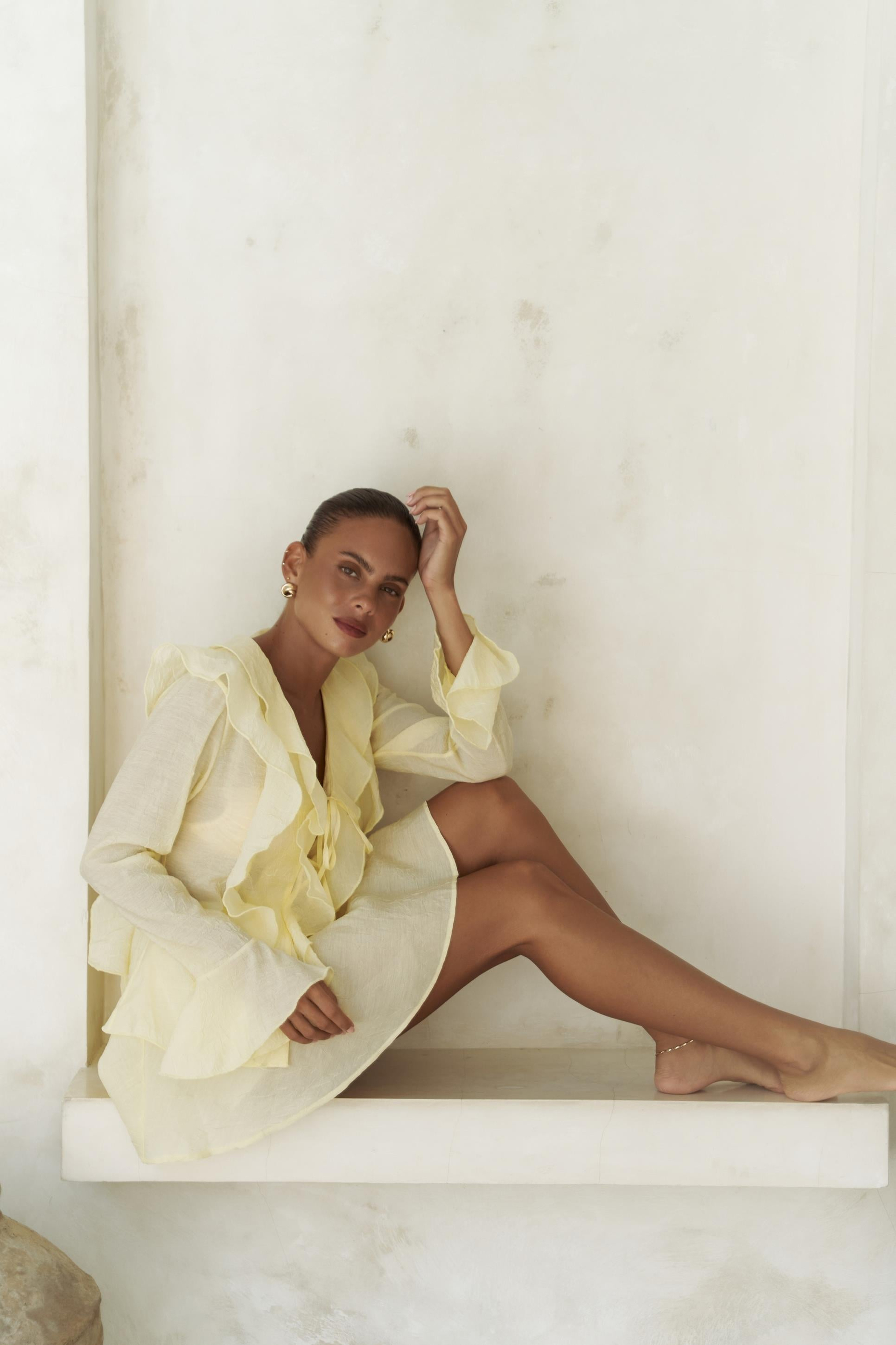 Aliza Sarı Gömlek Şort Takım