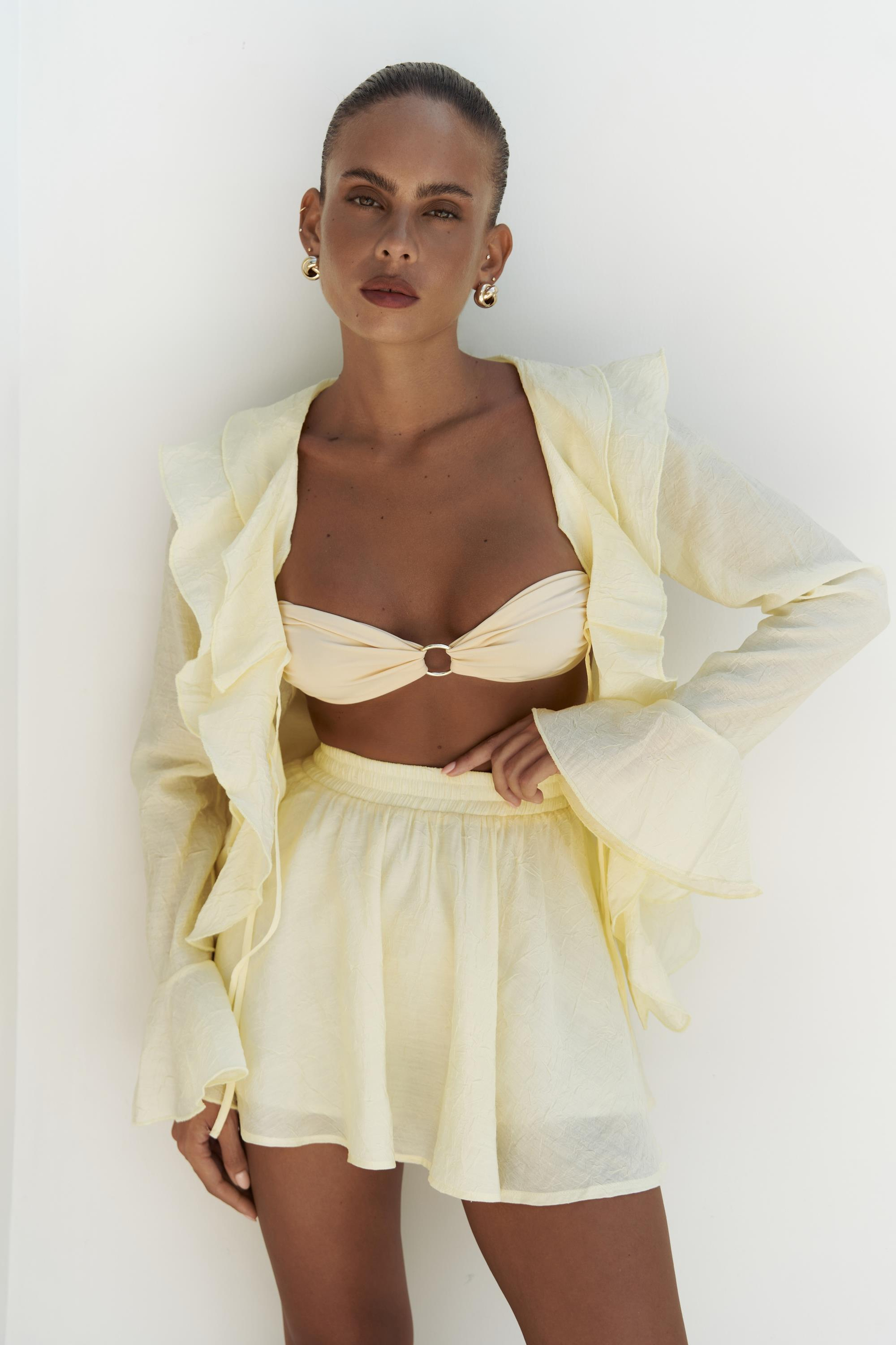 Aliza Sarı Gömlek Şort Takım