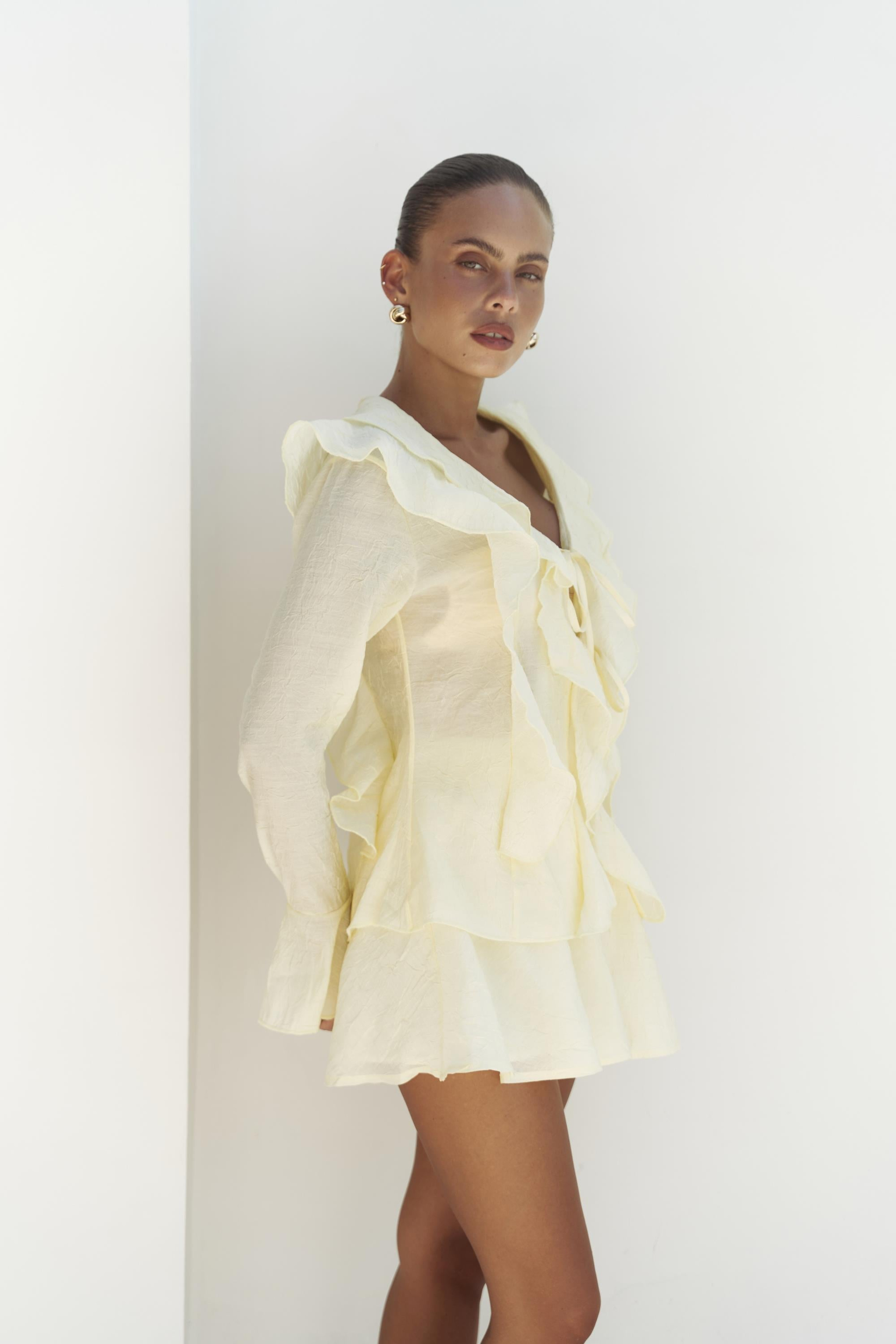 Aliza Sarı Gömlek Şort Takım