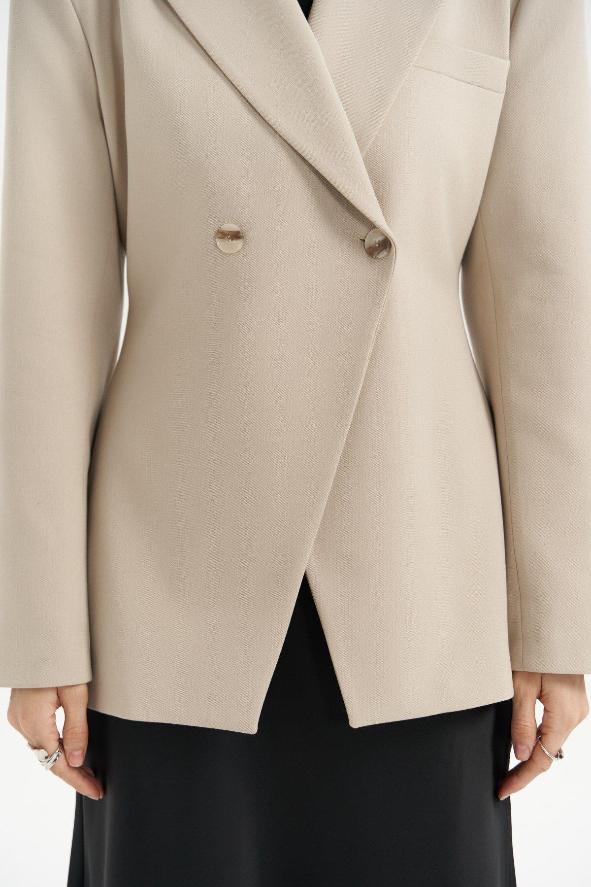 Allegany Light Beige Waist-Fitted Blazer