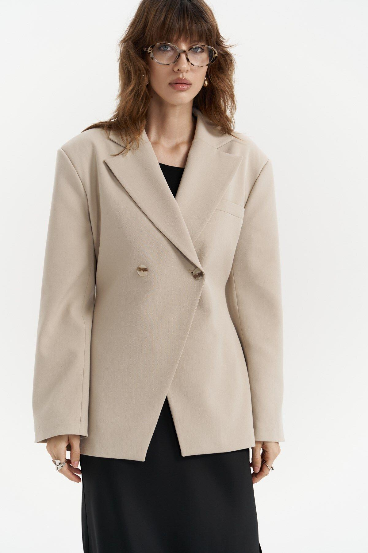 Allegany Light Beige Waist-Fitted Blazer