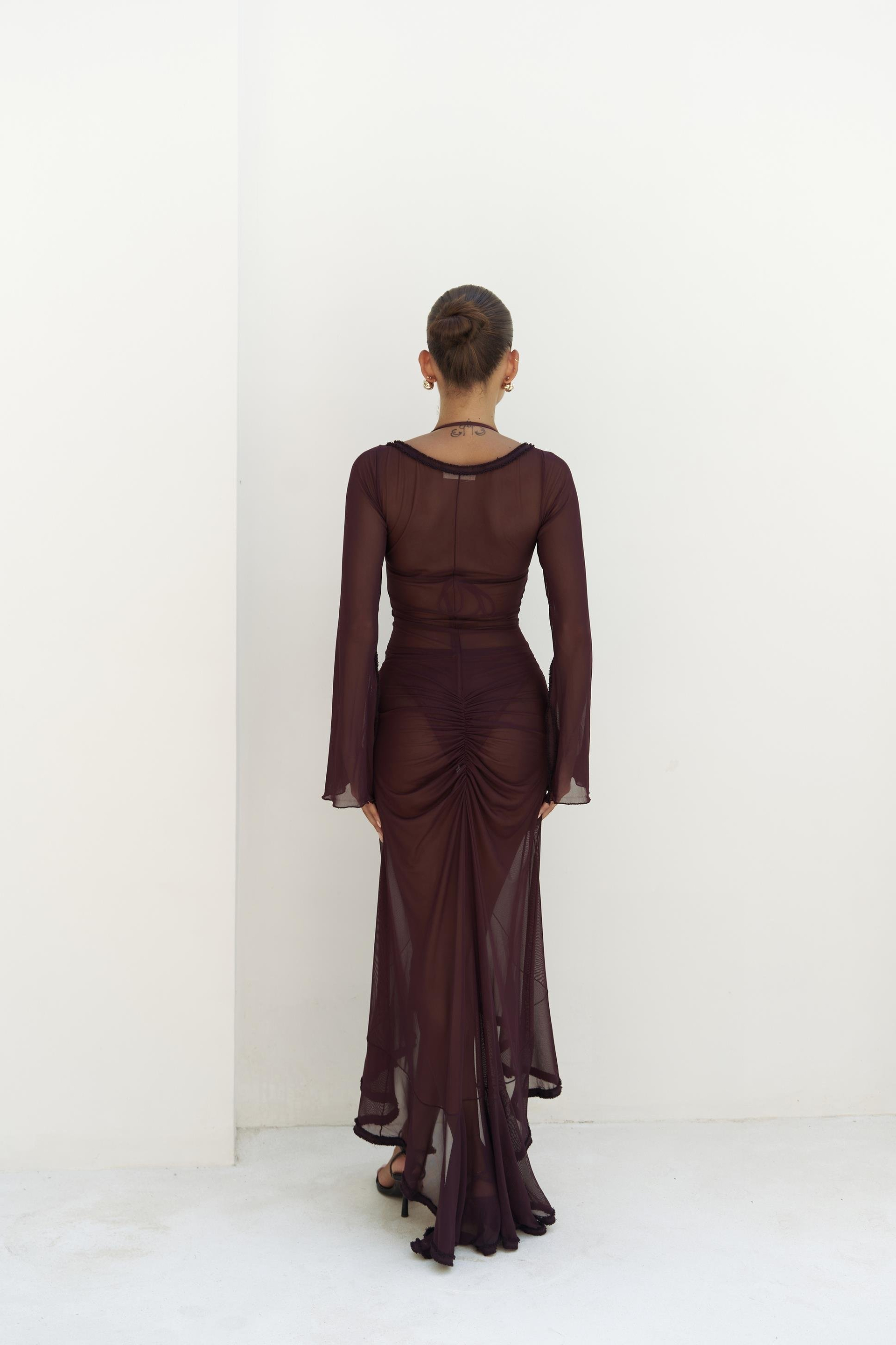 Alyona Dantel Detay Bordo Elbise