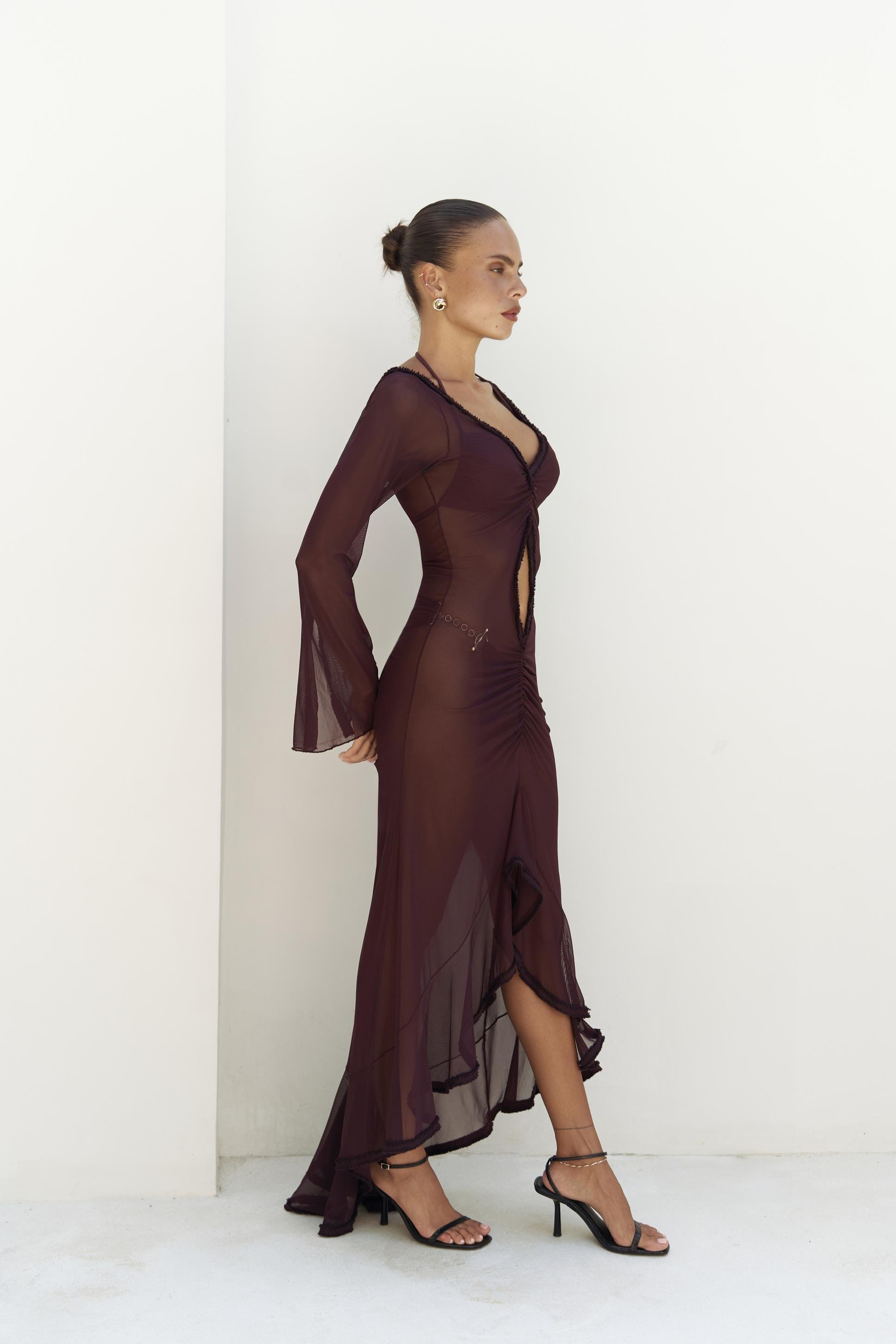 Alyona Dantel Detay Bordo Elbise